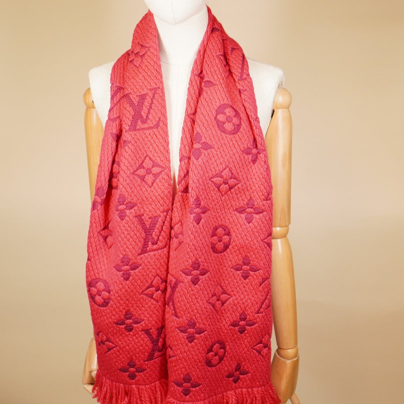 PRE-OWNED LV Red and Pink Logomania Scarf