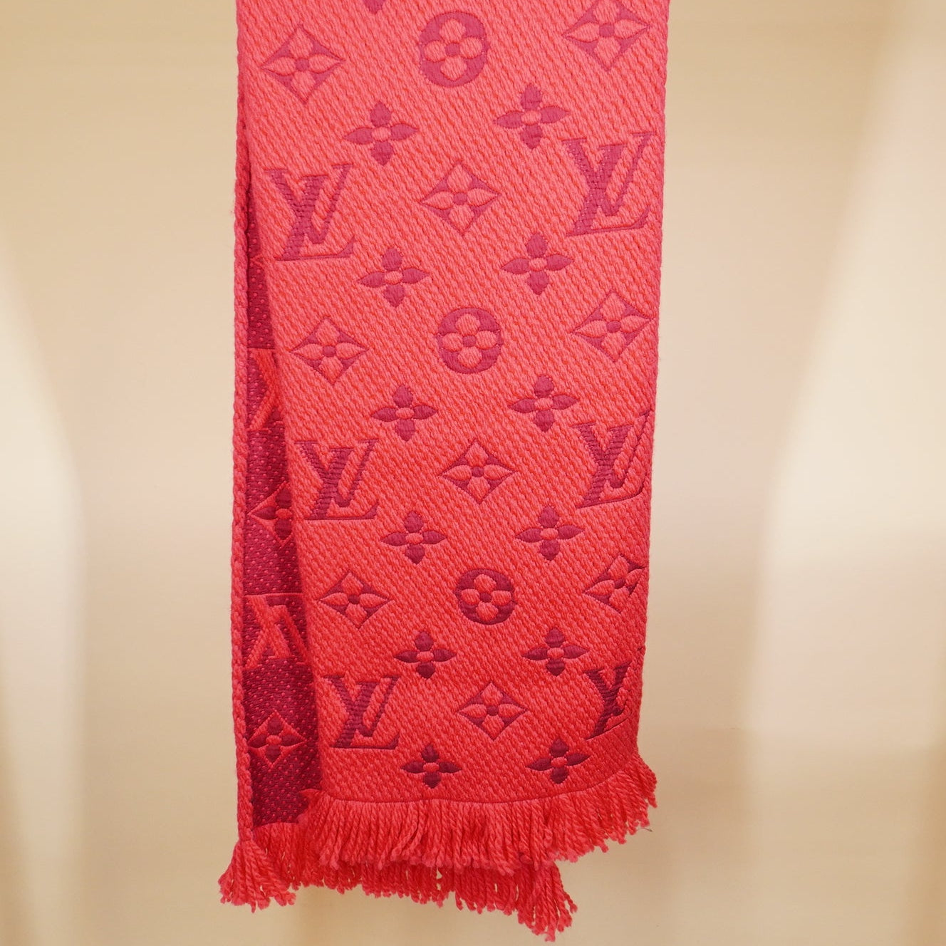 PRE-OWNED LV Red and Pink Logomania Scarf