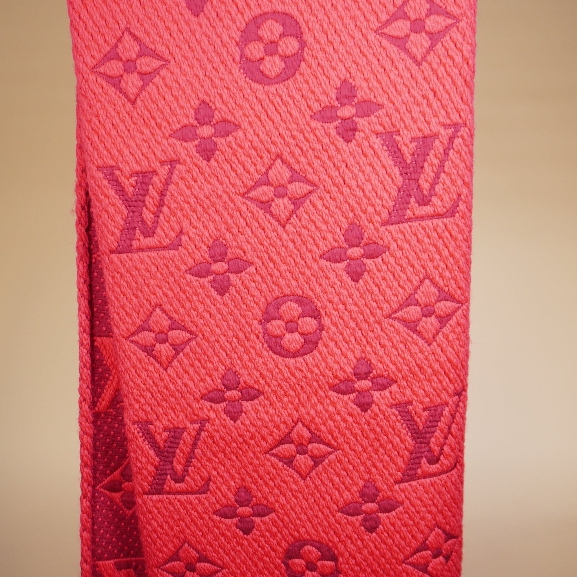 PRE-OWNED LV Red and Pink Logomania Scarf