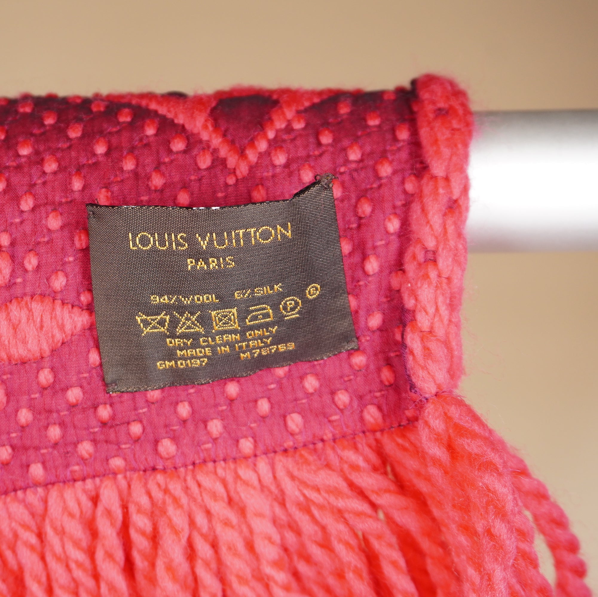 PRE-OWNED LV Red and Pink Logomania Scarf