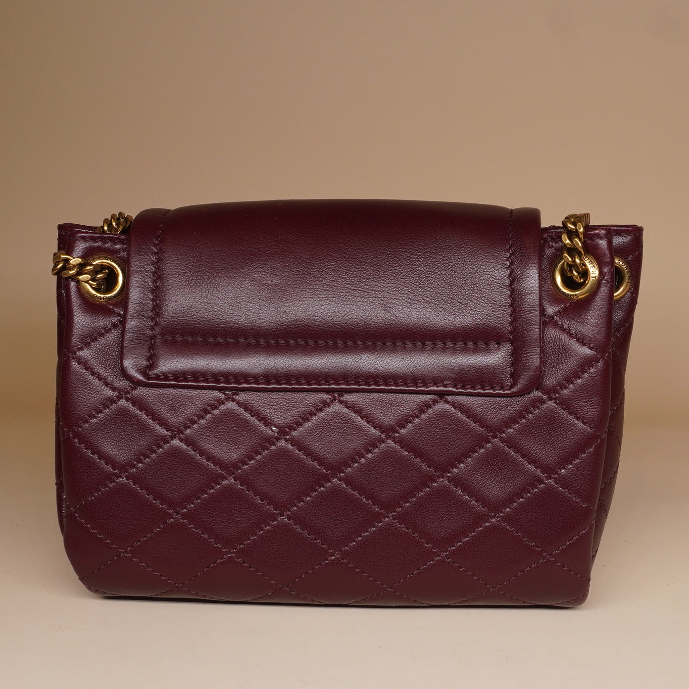 PRE-OWNED Lambskin Quilted Monogram Mini Nolita Rouge Cabernet