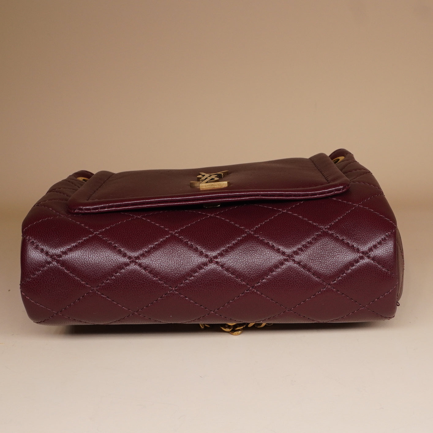 PRE-OWNED Lambskin Quilted Monogram Mini Nolita Rouge Cabernet