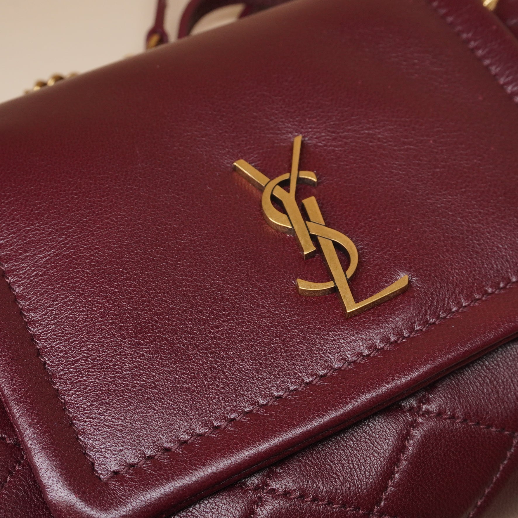 PRE-OWNED Lambskin Quilted Monogram Mini Nolita Rouge Cabernet