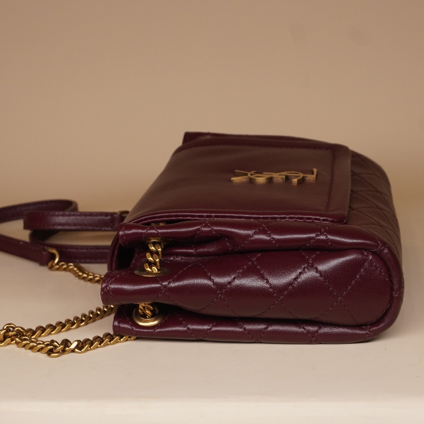 PRE-OWNED Lambskin Quilted Monogram Mini Nolita Rouge Cabernet