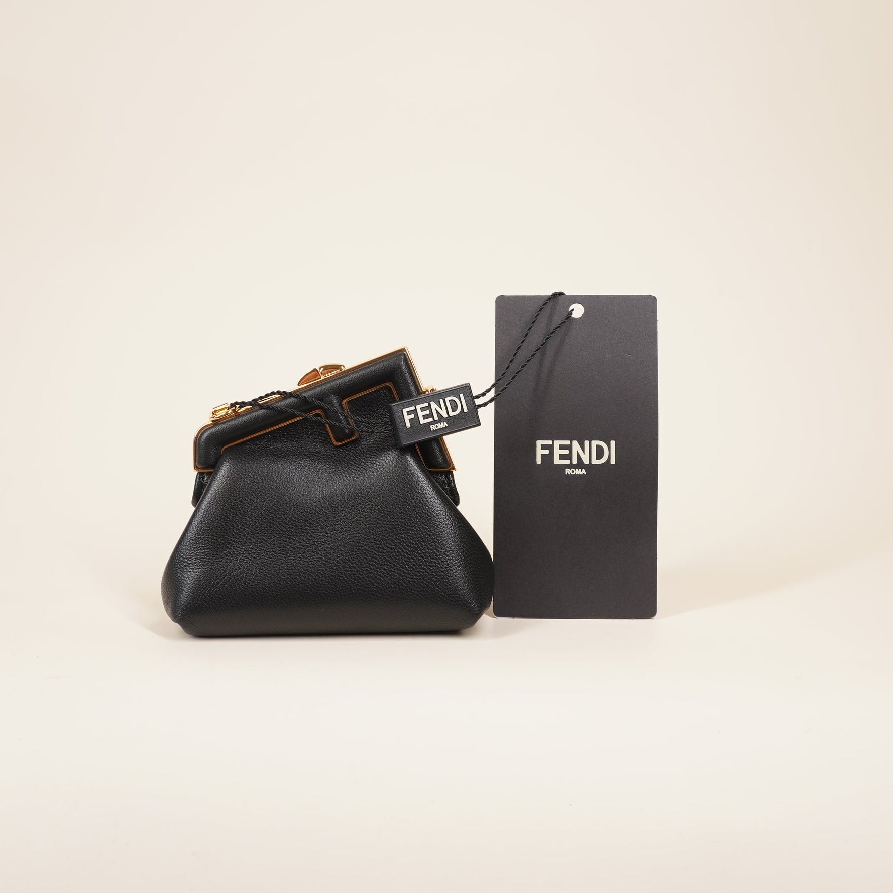 PRE-OWNED Shiny Nappa Nano Fendi First Bag Charm Black