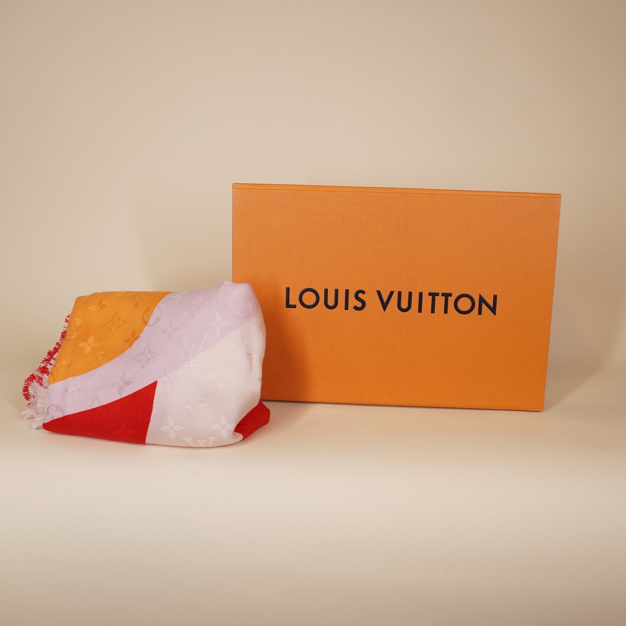 PRE-OWNED LV Monogram Shawl Kaleidogram Pink Red Scarf