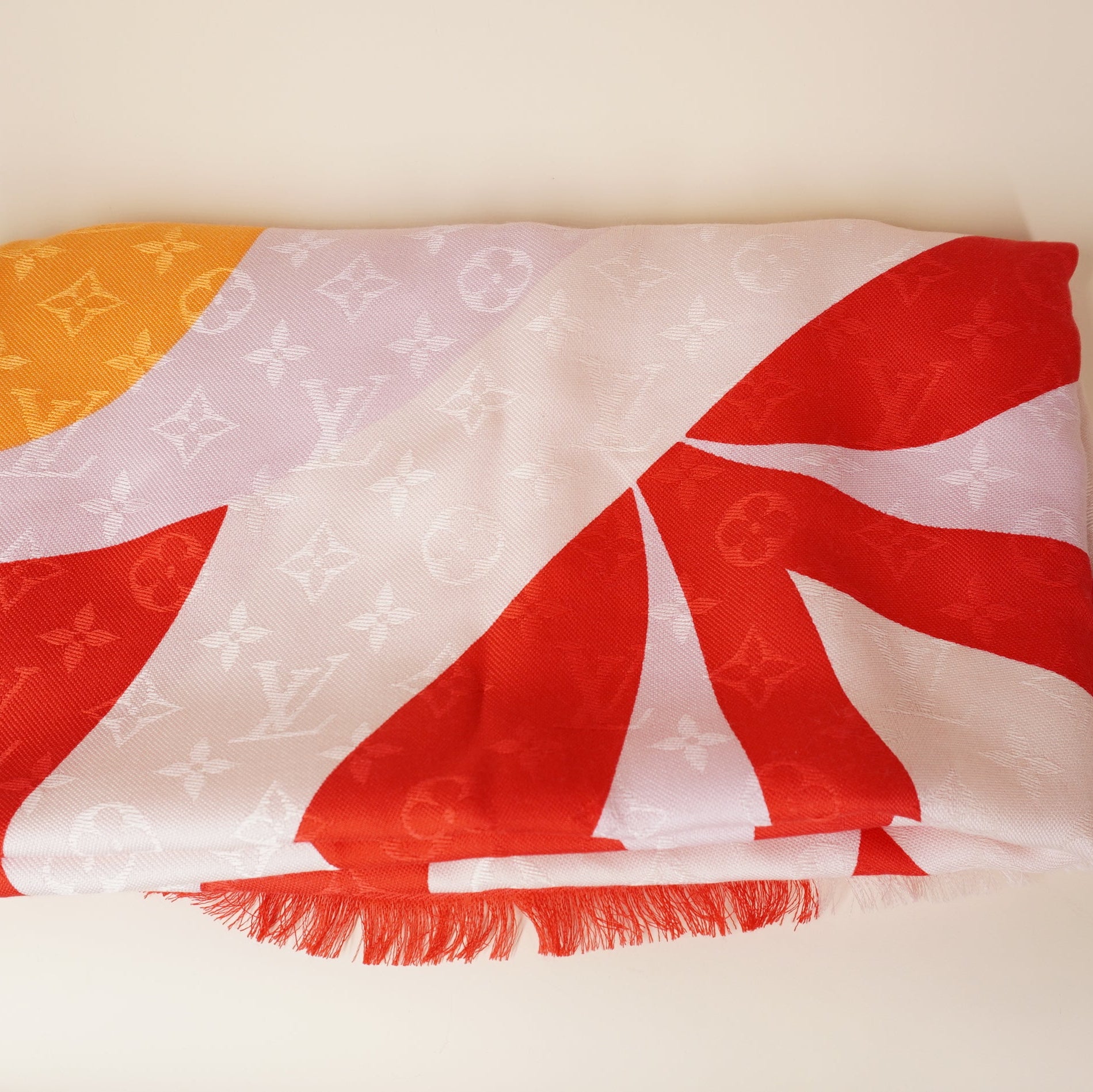PRE-OWNED LV Monogram Shawl Kaleidogram Pink Red Scarf