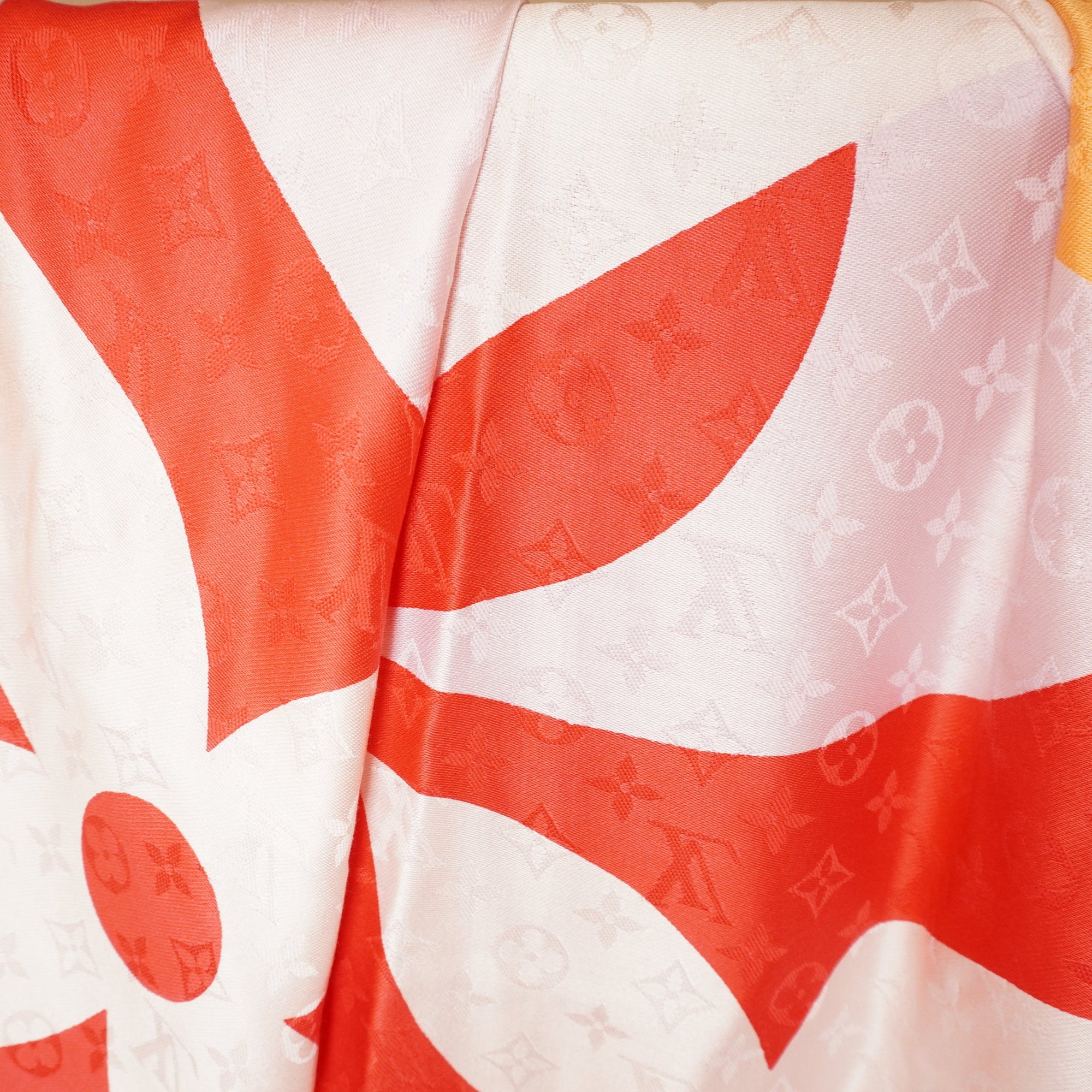 PRE-OWNED LV Monogram Shawl Kaleidogram Pink Red Scarf