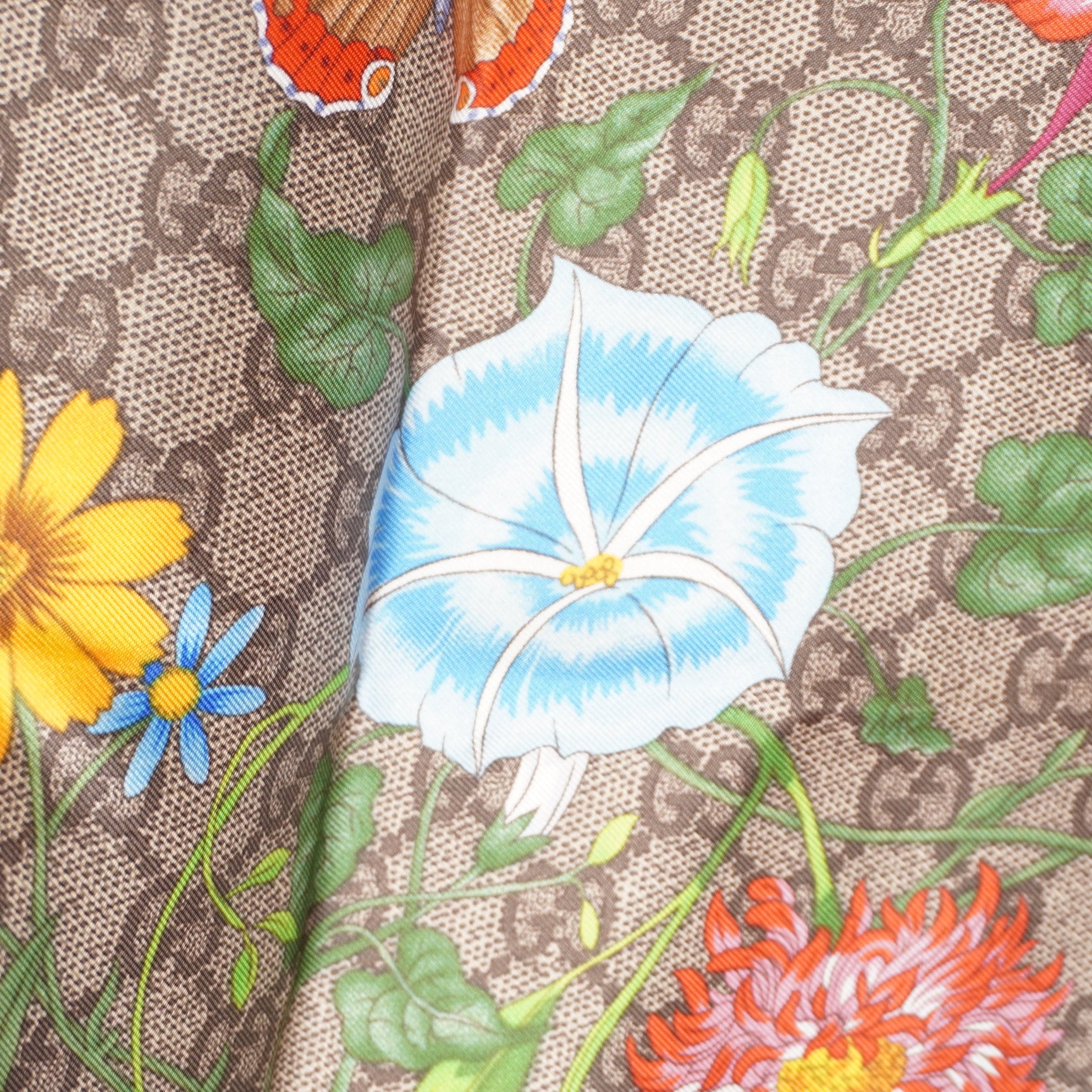 PRE-OWNED GG Silk twill scarf with Floral Print