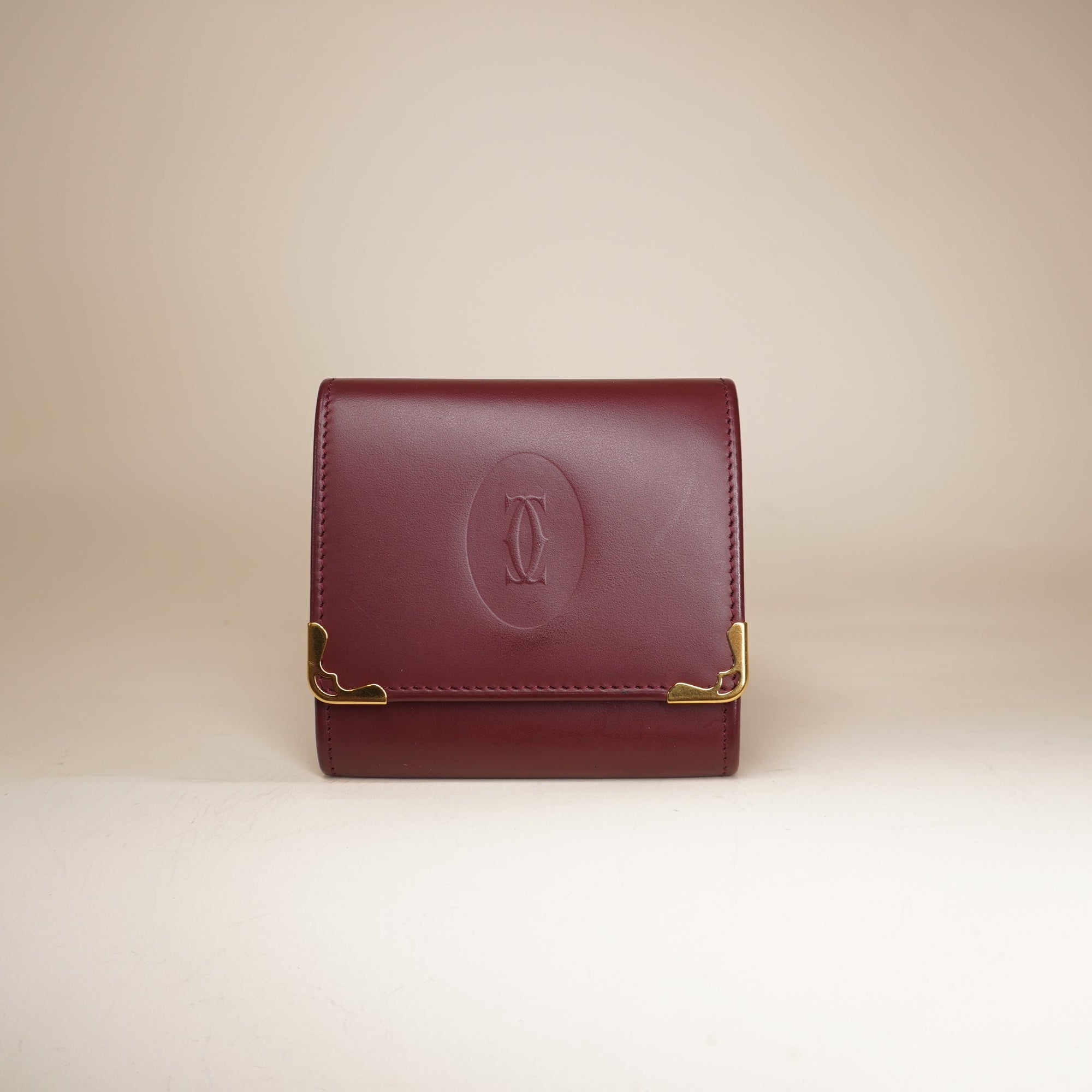 PRE-OWNED Must Line Coin Case Burgundy Leather
