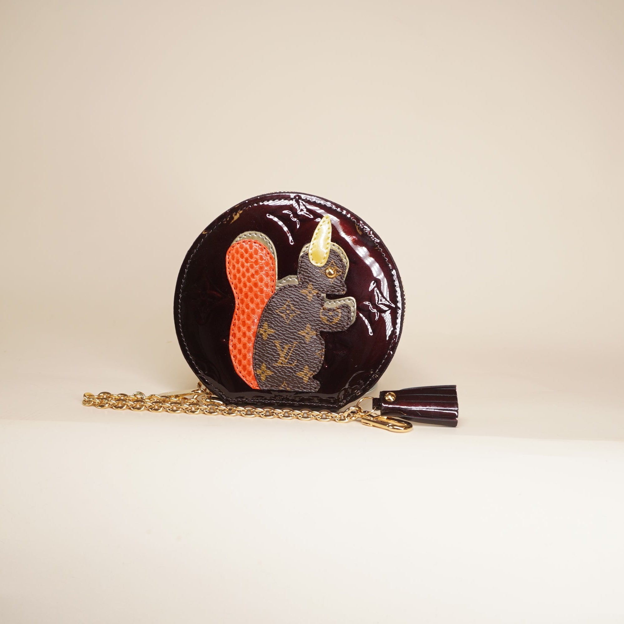 PRE-OWNED Vernis Animania Ecureuil Squirrel Round Coin Purse Amarante