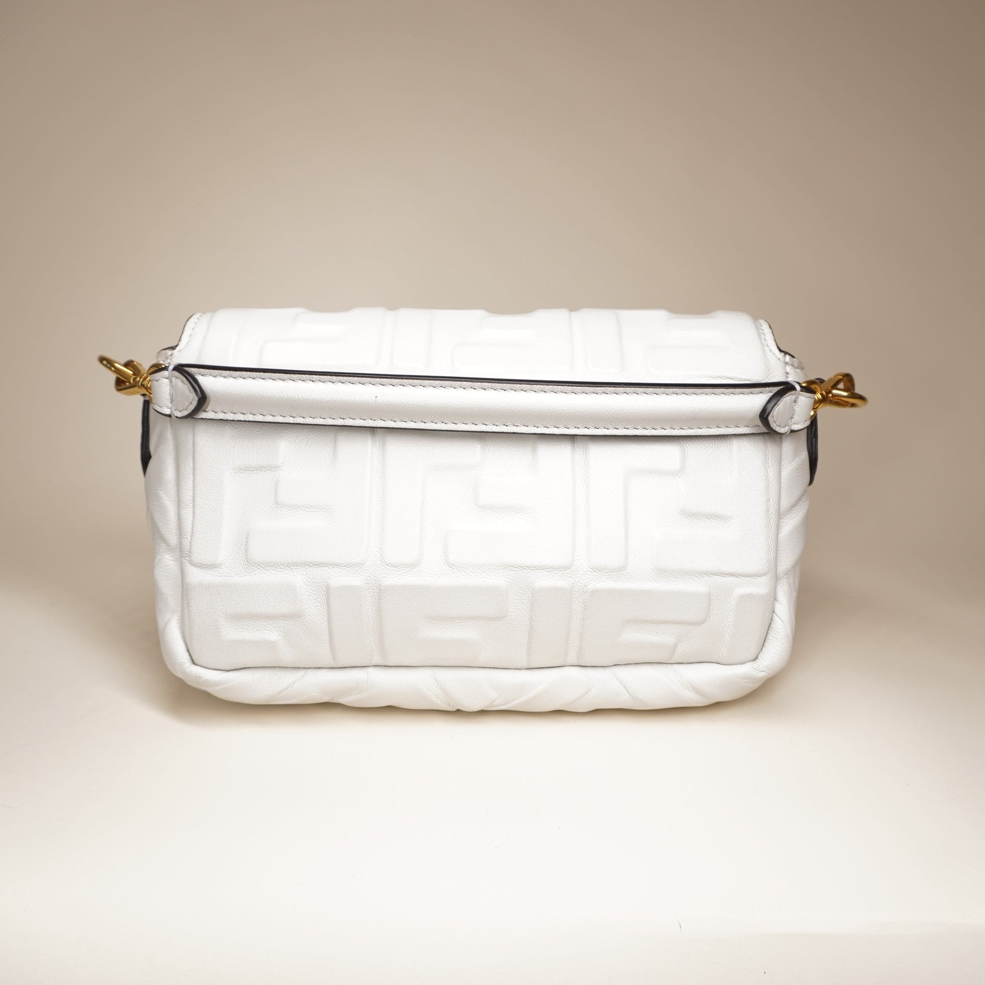 Mini Zucca Embossed Leather Baguette White Shoulder Bag