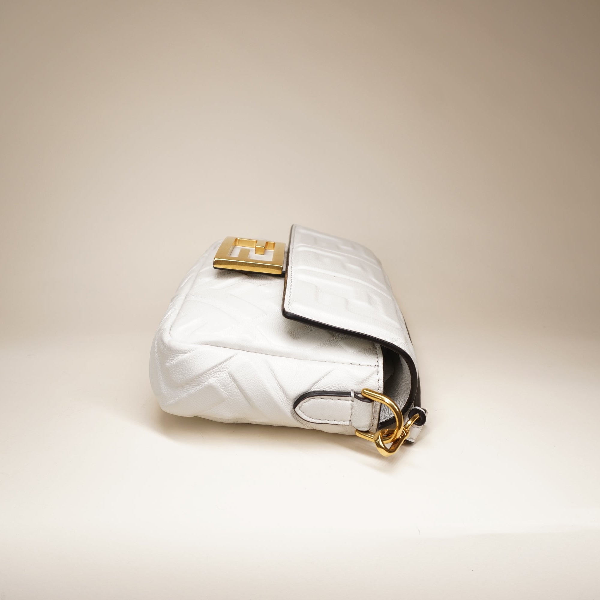 Mini Zucca Embossed Leather Baguette White Shoulder Bag