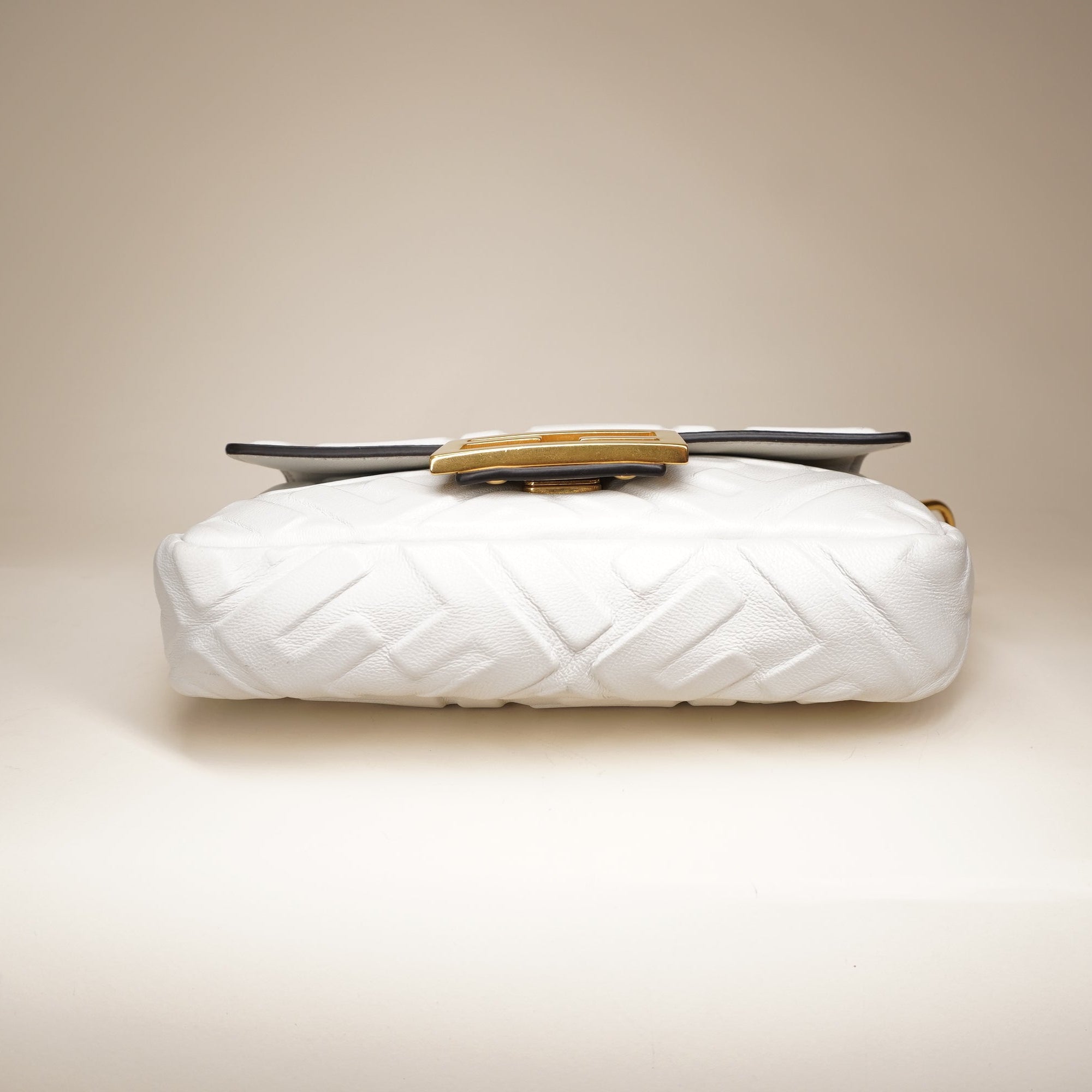 Mini Zucca Embossed Leather Baguette White Shoulder Bag