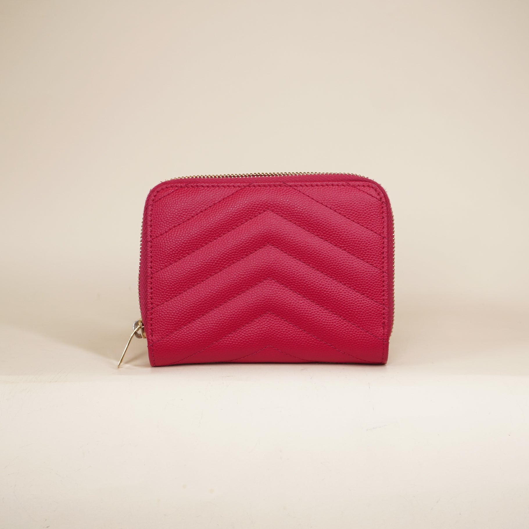 PRE-OWNED Pink Grain De Poudre Matelasse Monogram Compact Zip Around Wallet