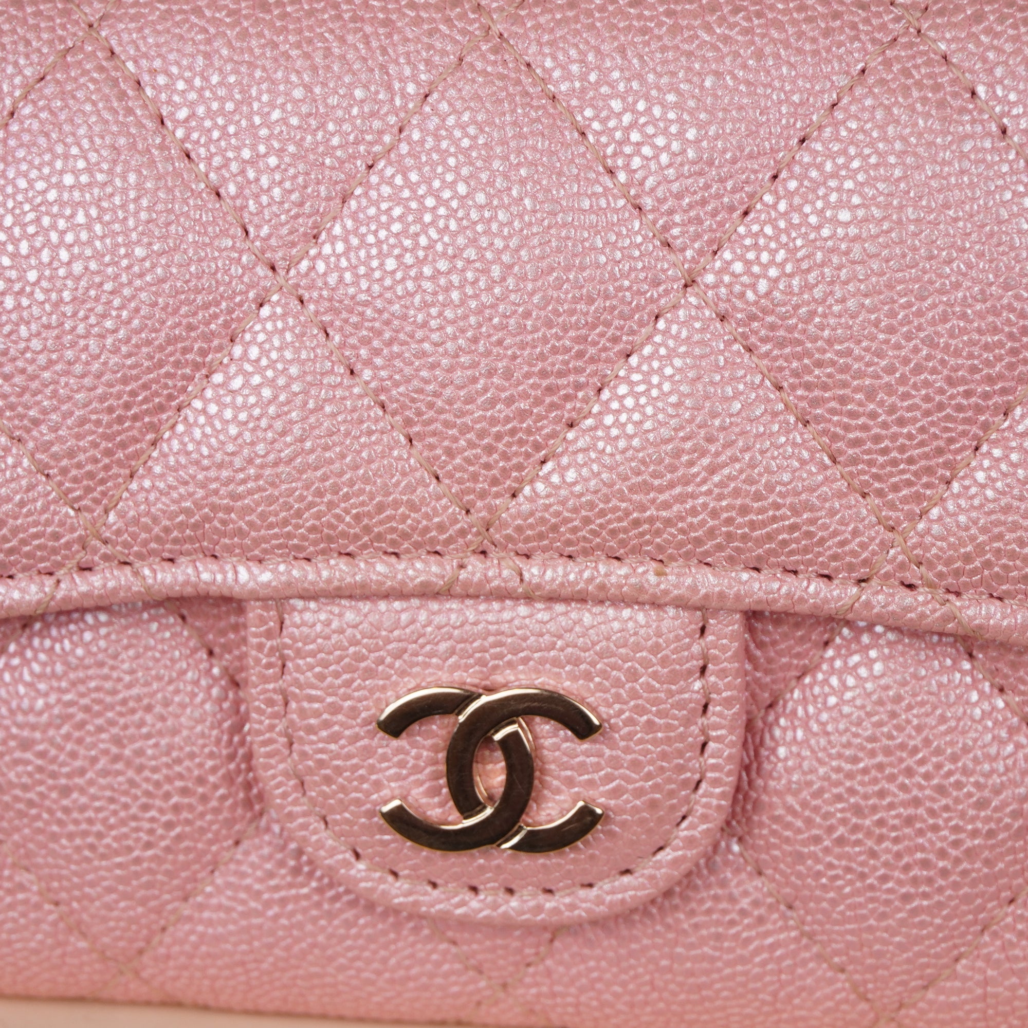 PRE-OWNED CC Pink Quilted Caviar Leather Classic Flap Card Case