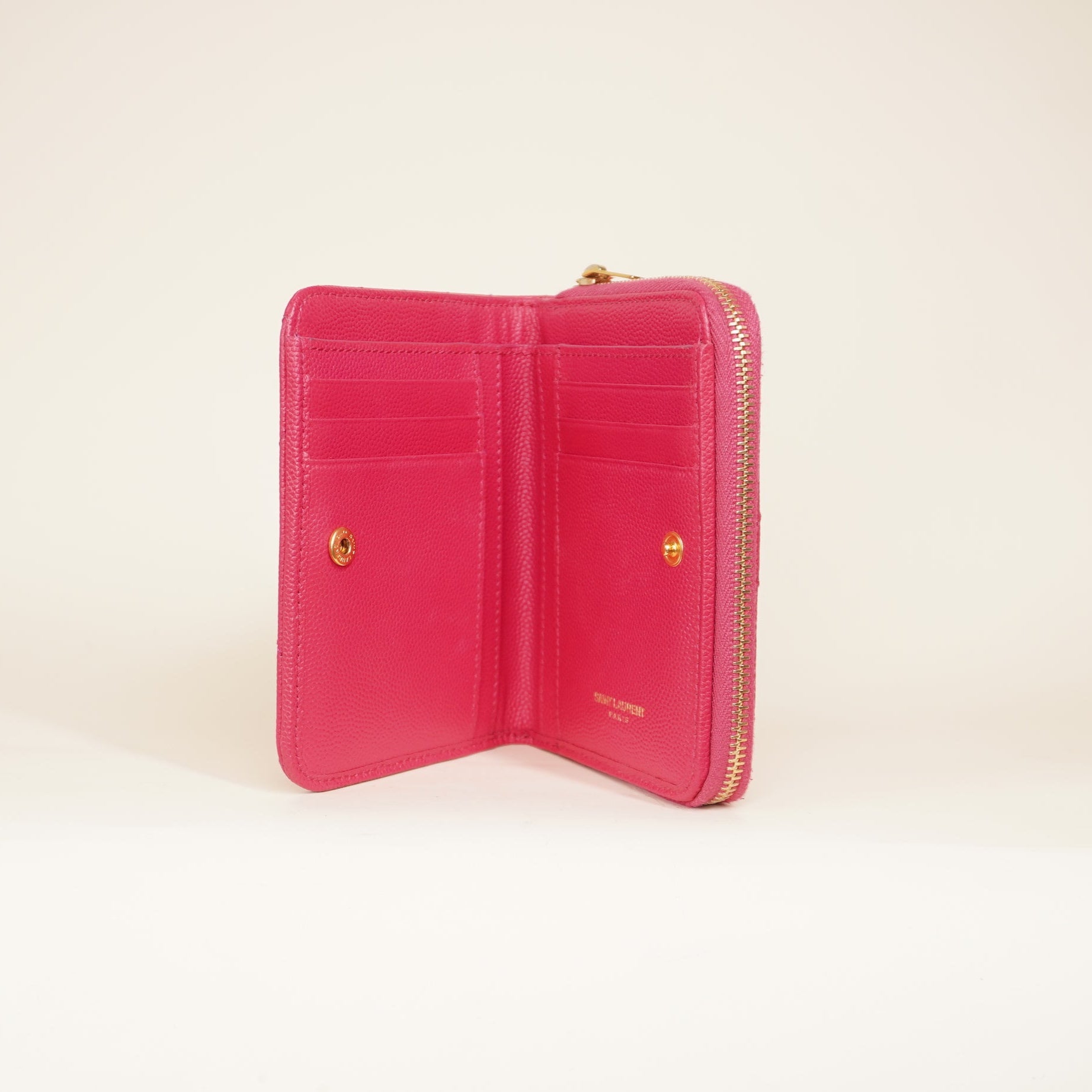 PRE-OWNED Pink Grain De Poudre Matelasse Monogram Compact Zip Around Wallet