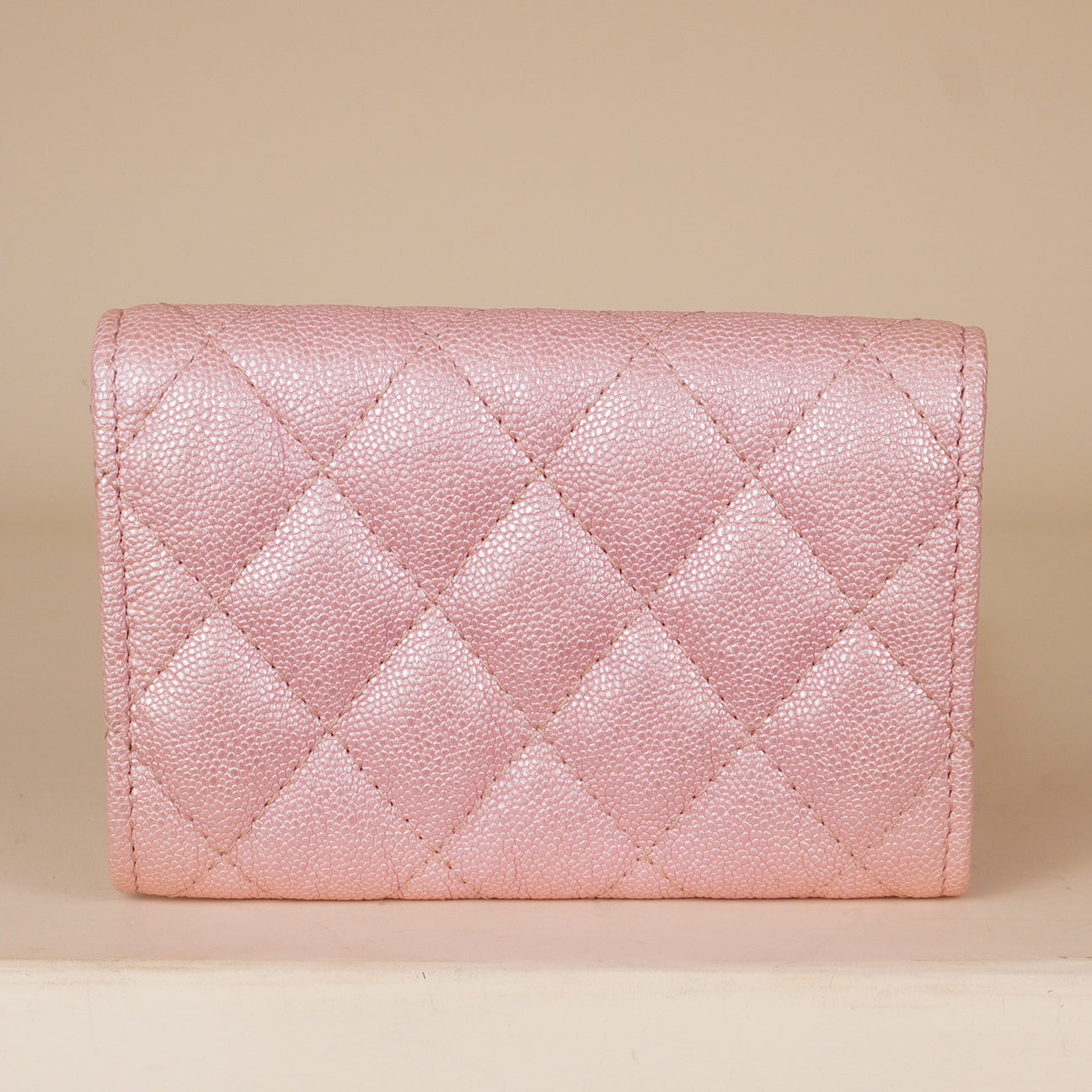 PRE-OWNED CC Pink Quilted Caviar Leather Classic Flap Card Case