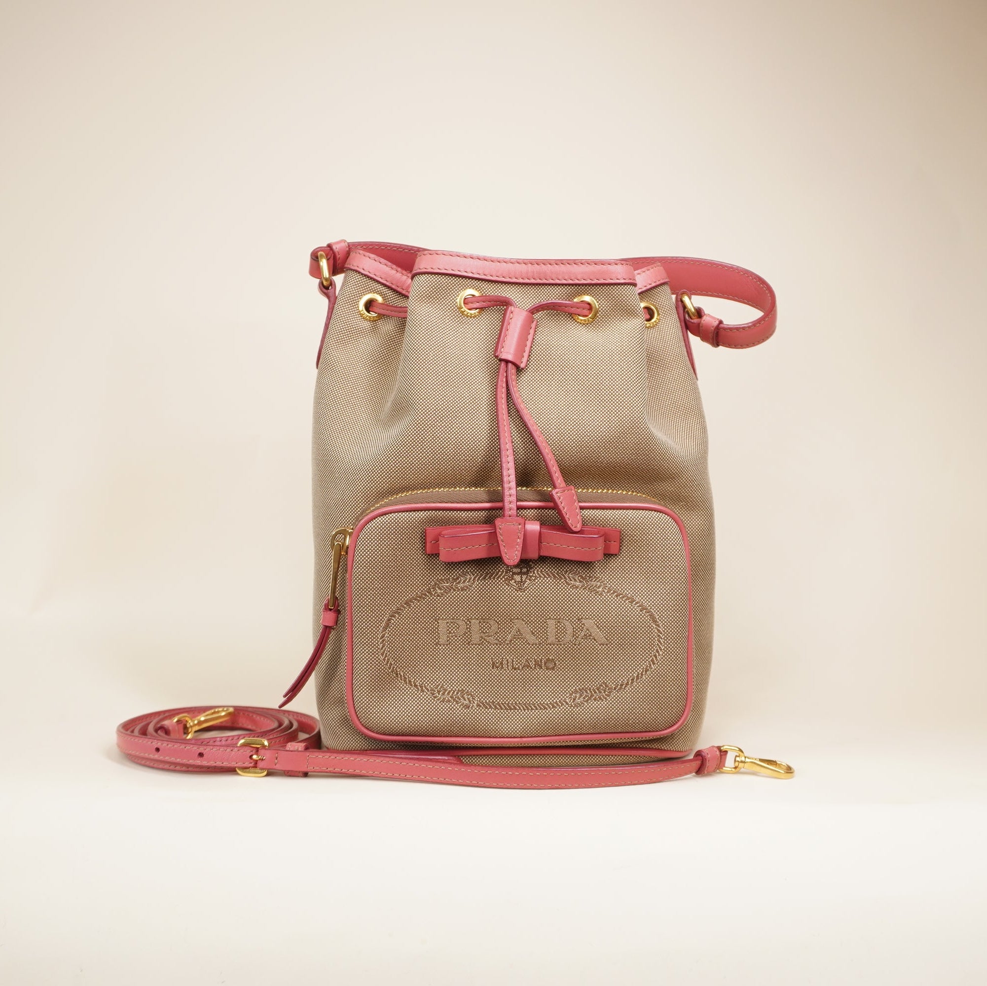 PRE-OWNED Jacquard Logo Mini Bucket Crossbody Bag Corda Peonia