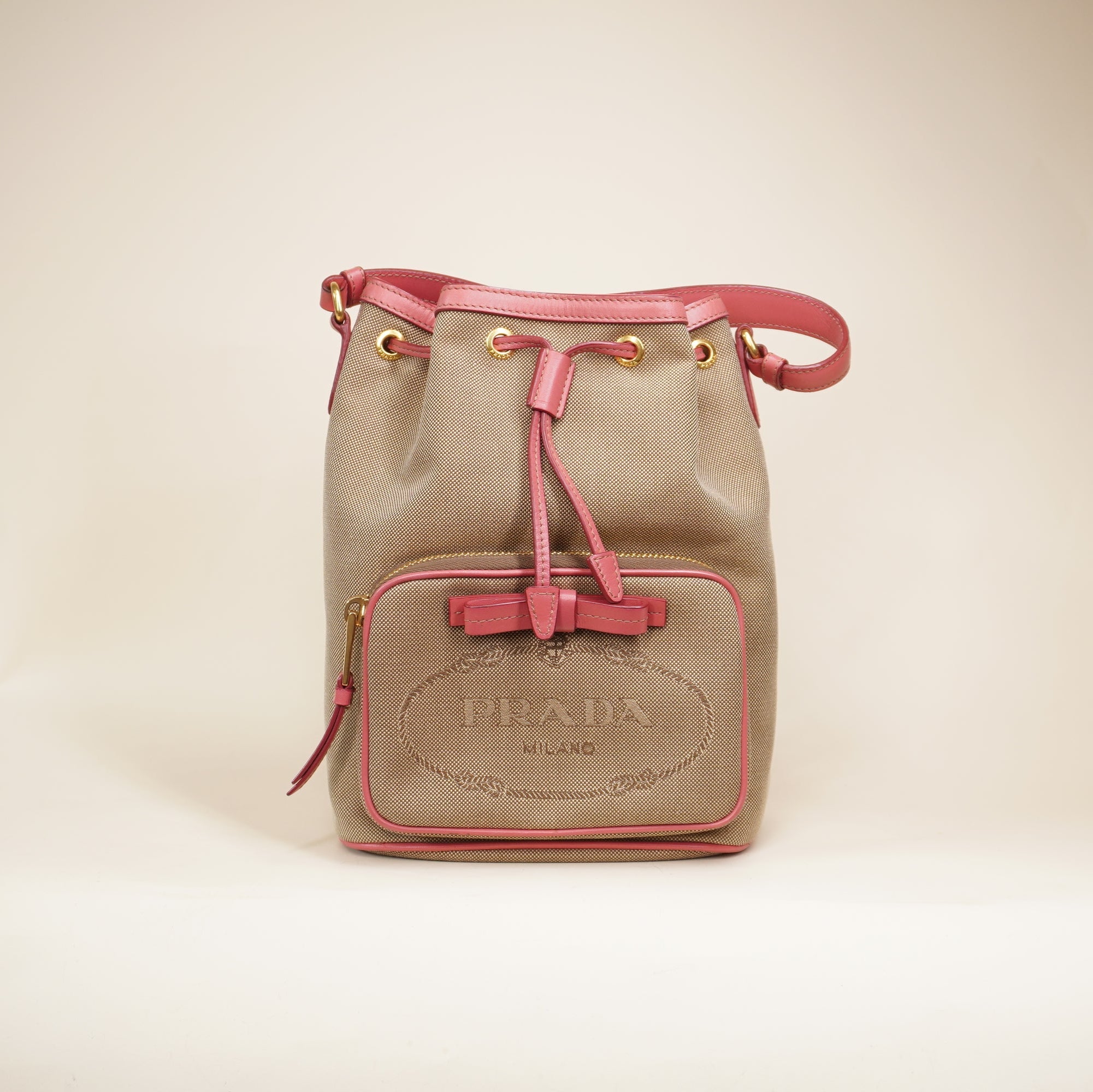 PRE-OWNED Jacquard Logo Mini Bucket Crossbody Bag Corda Peonia