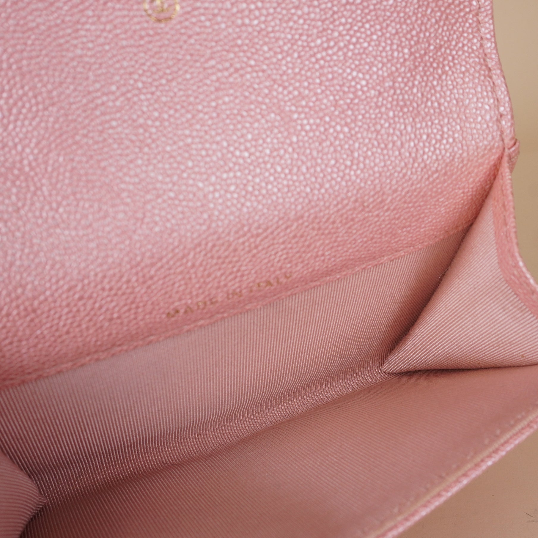 PRE-OWNED CC Pink Quilted Caviar Leather Classic Flap Card Case