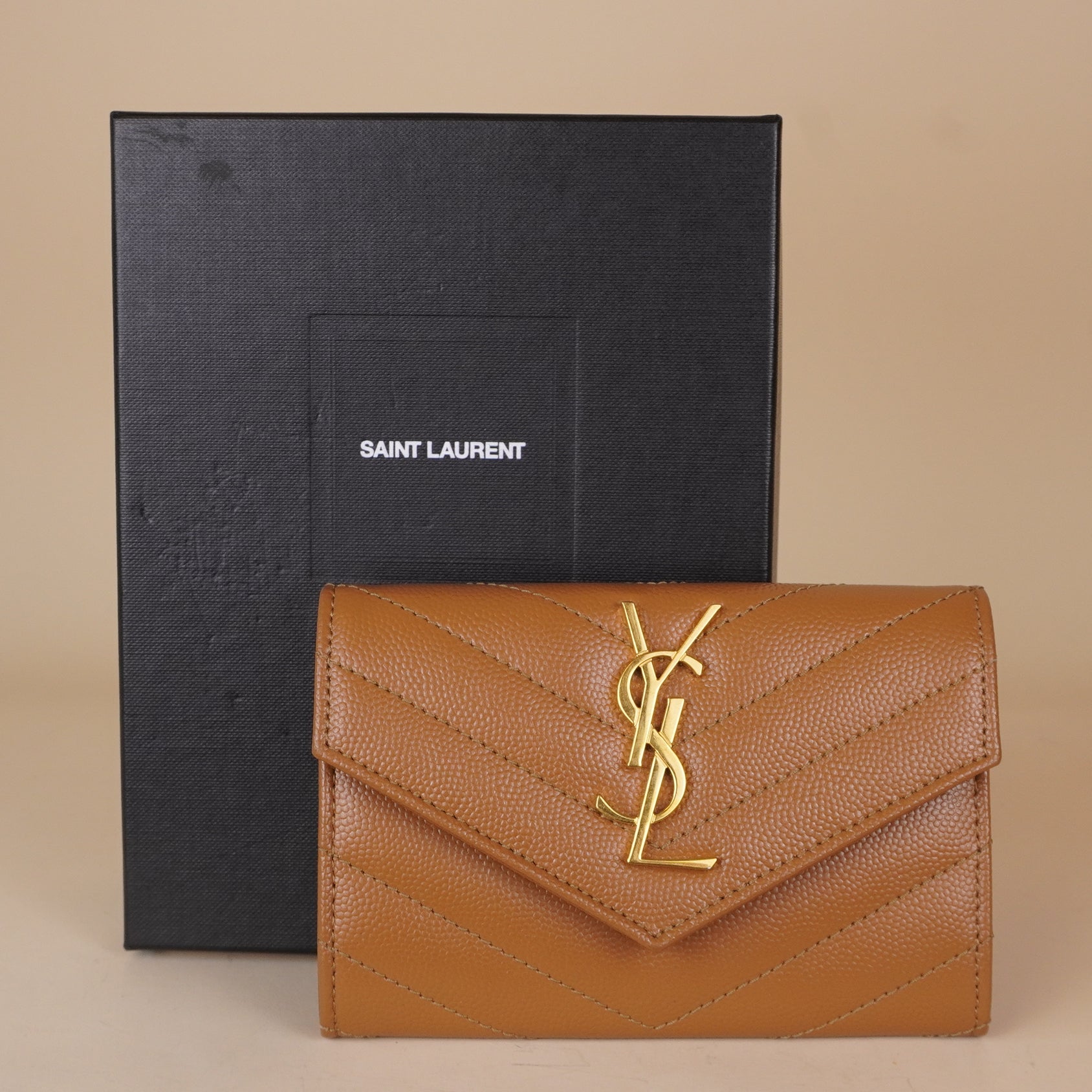 PRE-OWNED Cassandre Matelassé Caramel Small Envelope Card Holder