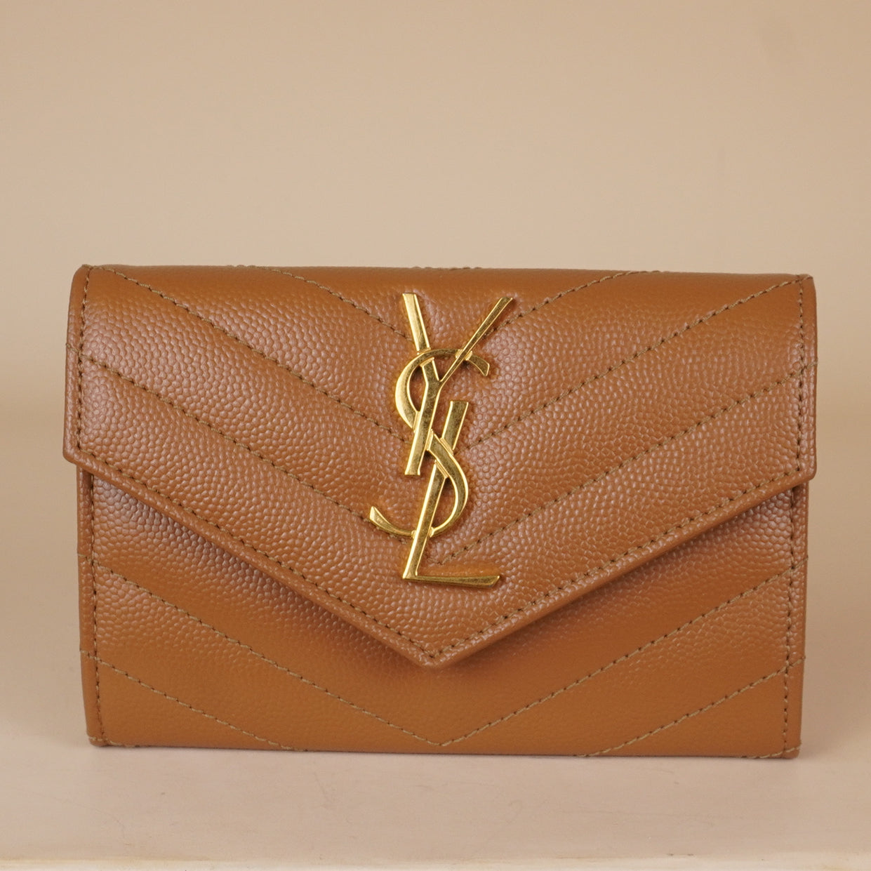 PRE-OWNED Cassandre Matelassé Caramel Small Envelope Card Holder