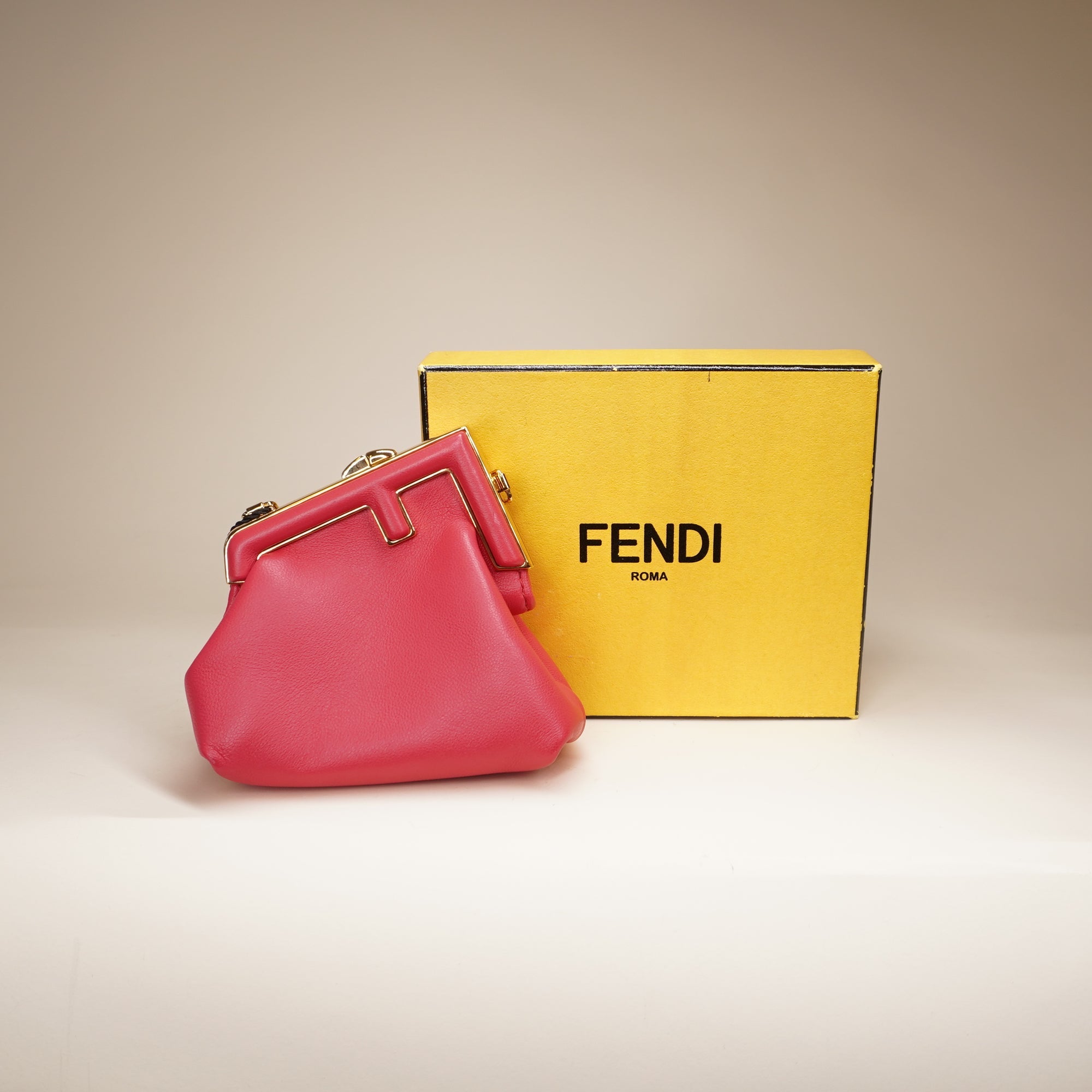 PRE-OWNED FF Shiny Nappa Nano First Bag Charm Pink