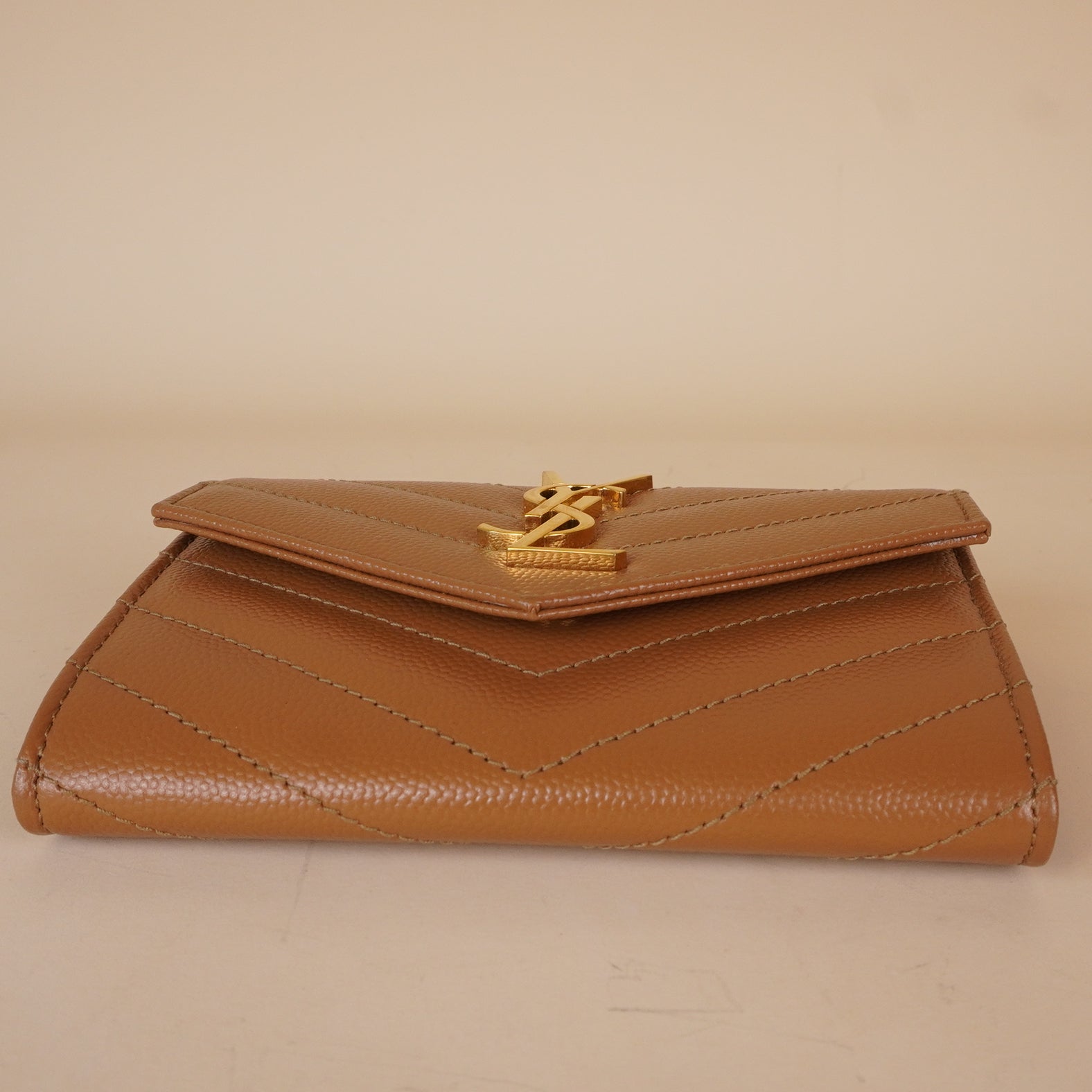PRE-OWNED Cassandre Matelassé Caramel Small Envelope Card Holder