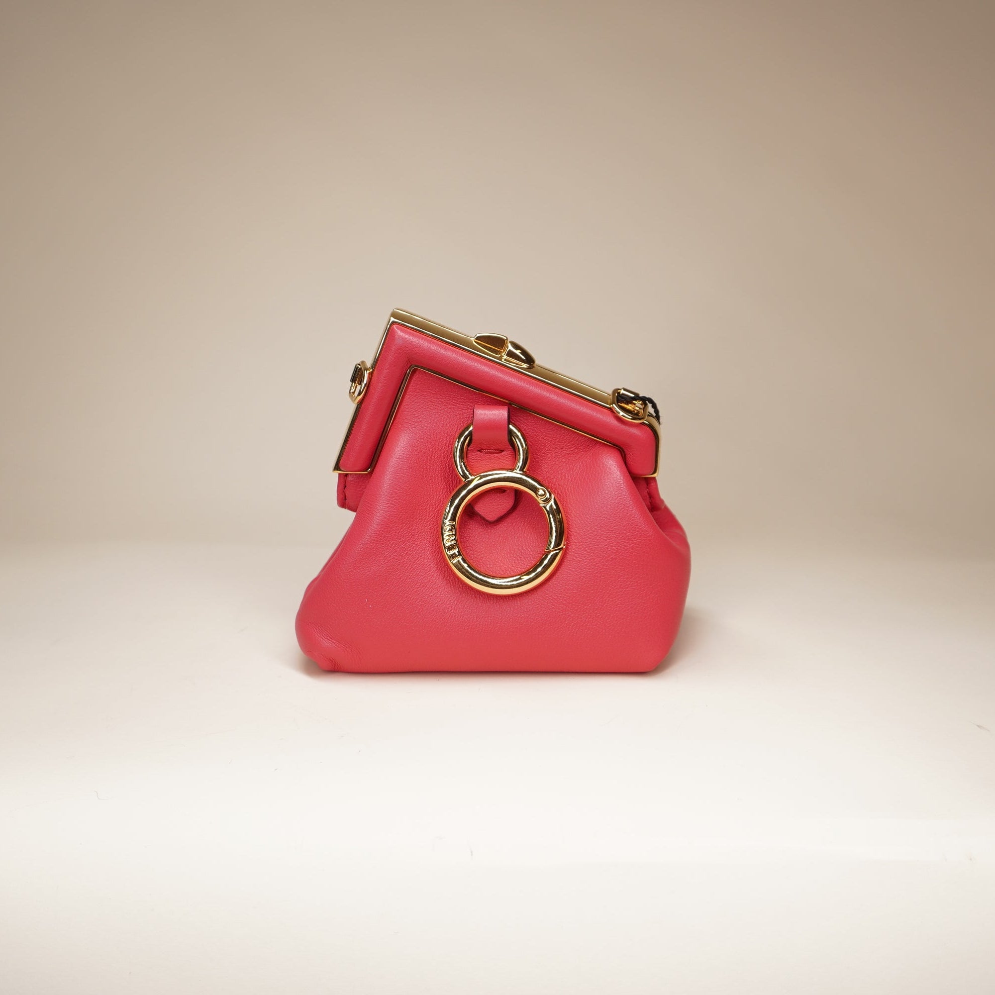 PRE-OWNED FF Shiny Nappa Nano First Bag Charm Pink