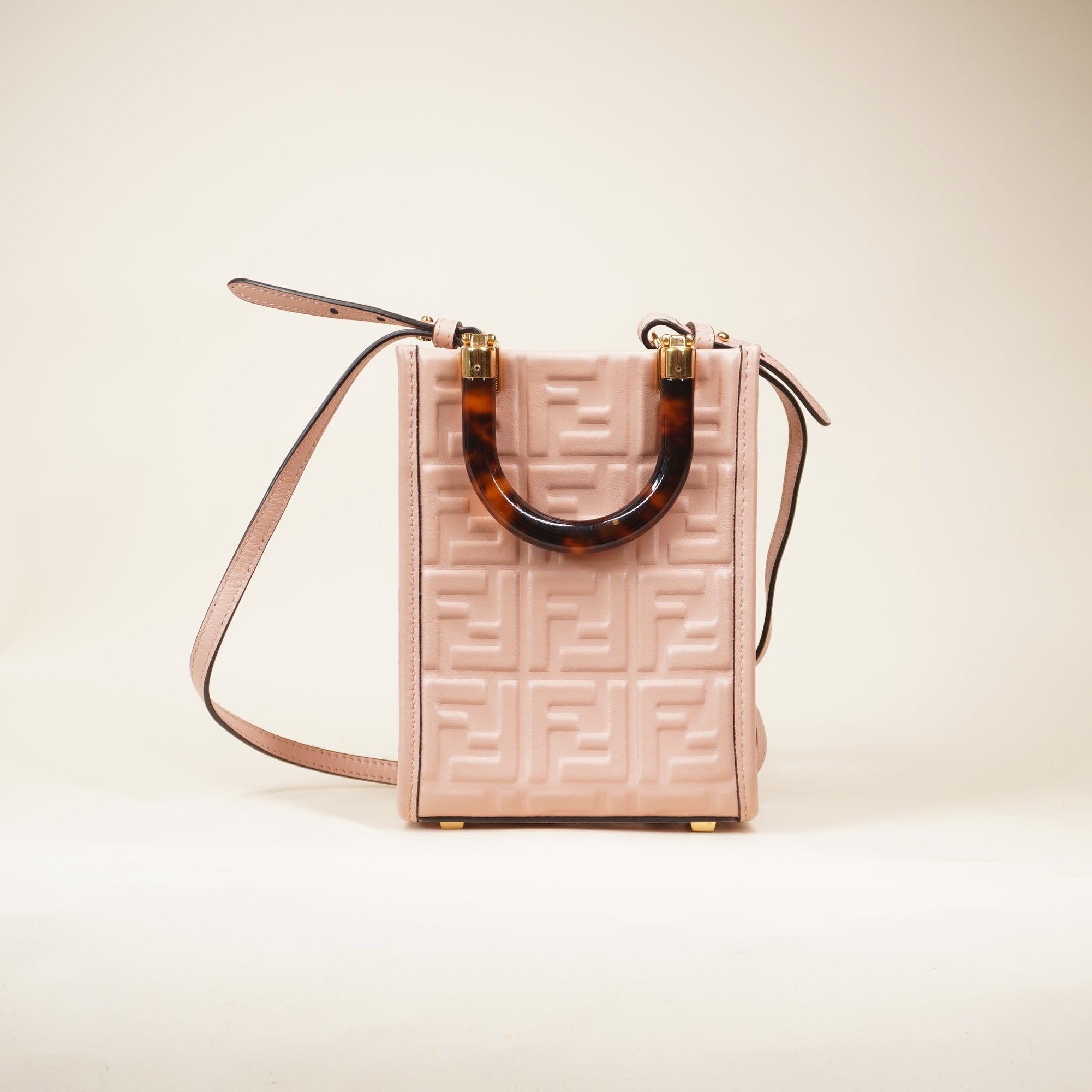 PRE-OWNED Vitello Plexiglass FF Embossed Mini Fendi Sunshine Shopper 