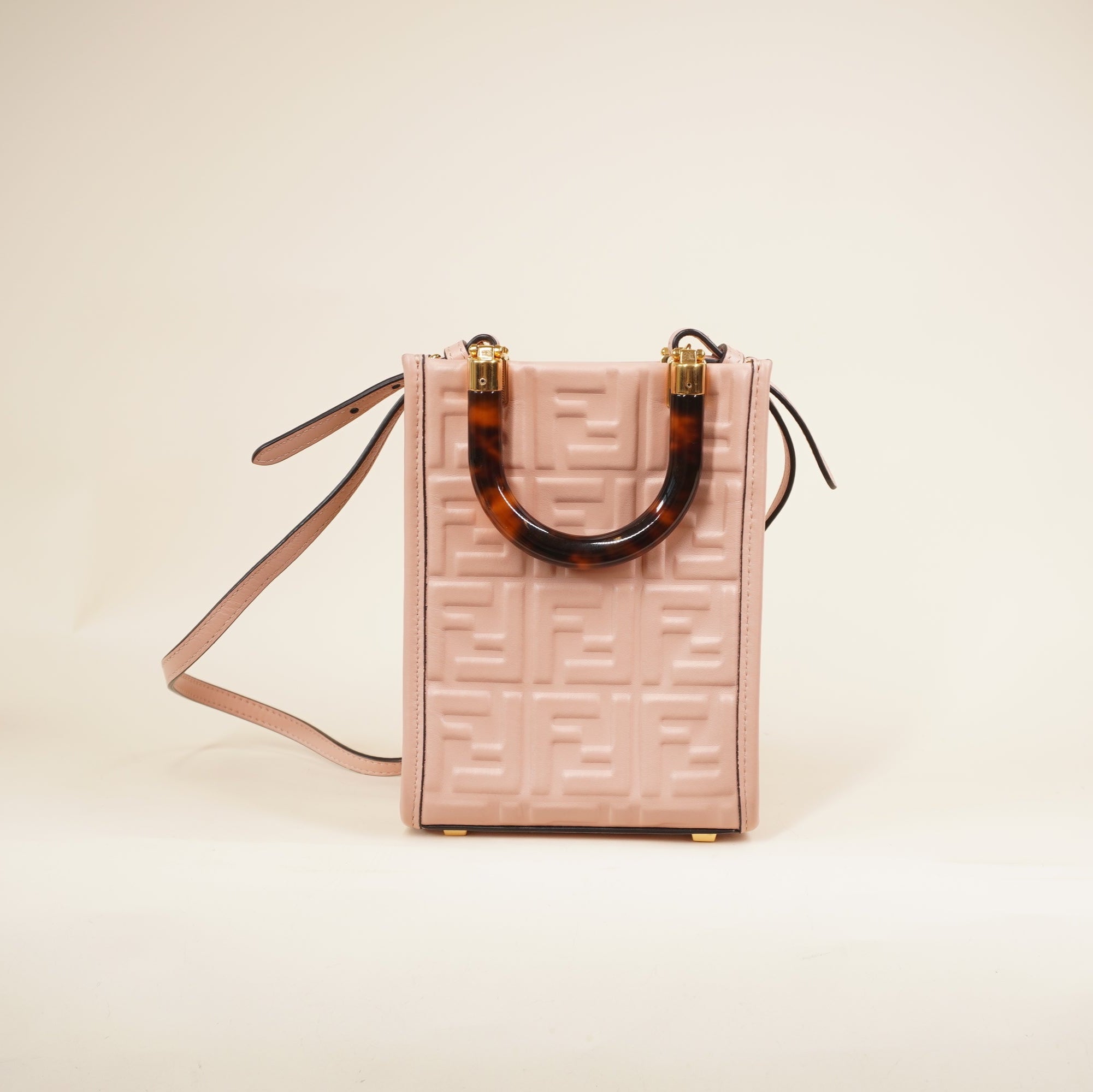 PRE-OWNED Vitello Plexiglass FF Embossed Mini Fendi Sunshine Shopper 