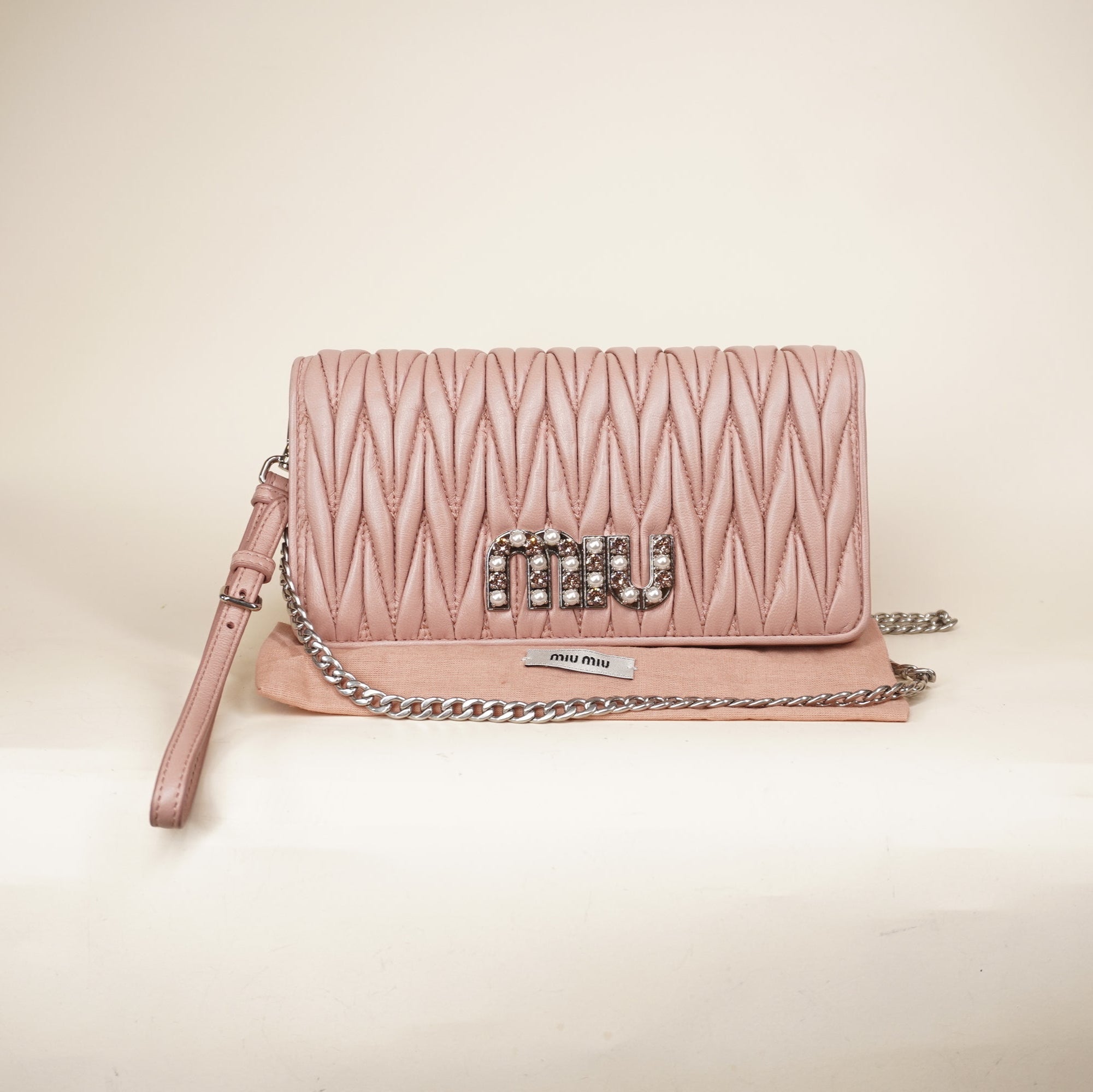 PRE-OWNED Nappa Matelasse Wallet On Chain Orchidea with Pearls