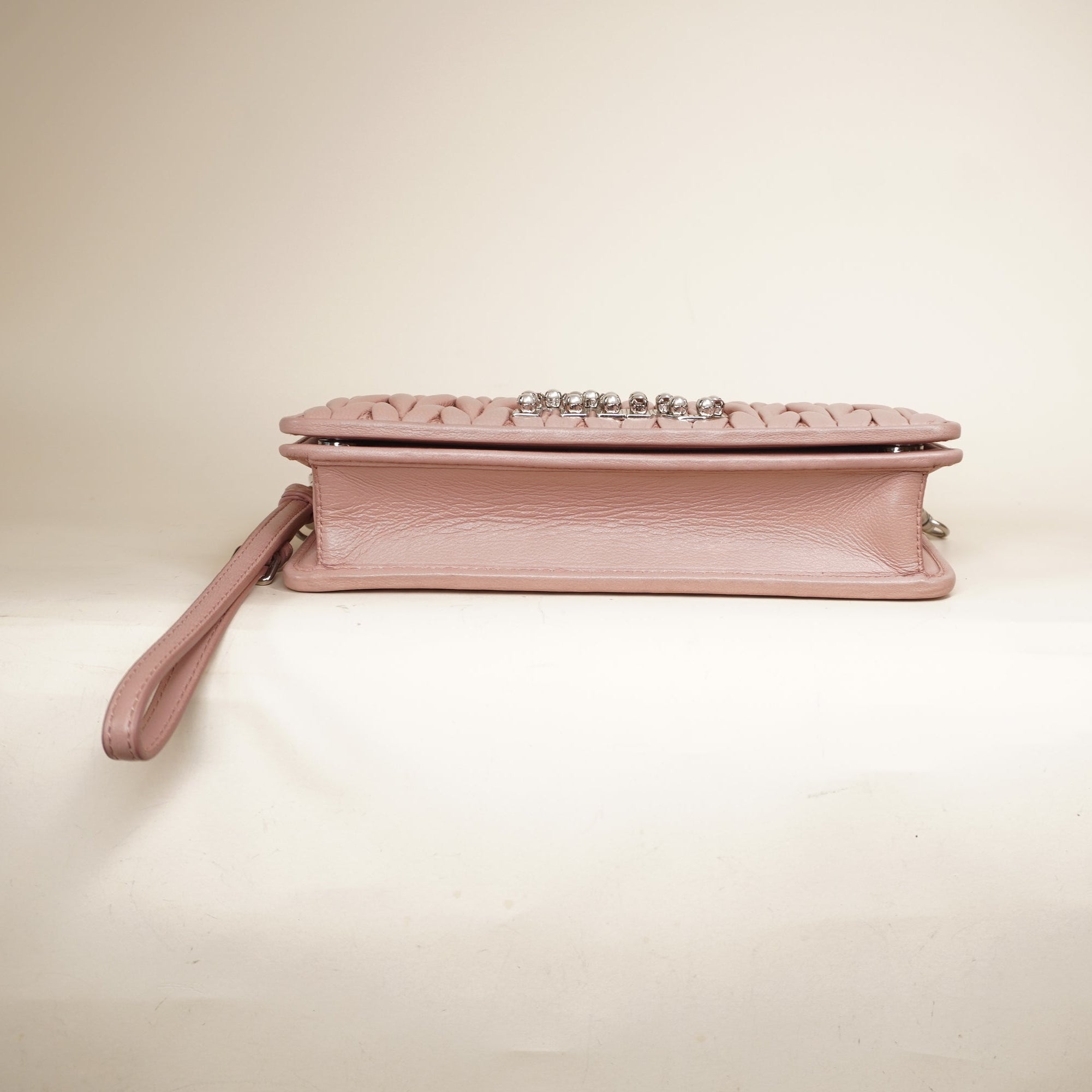 PRE-OWNED Nappa Matelasse Wallet On Chain Orchidea with Pearls