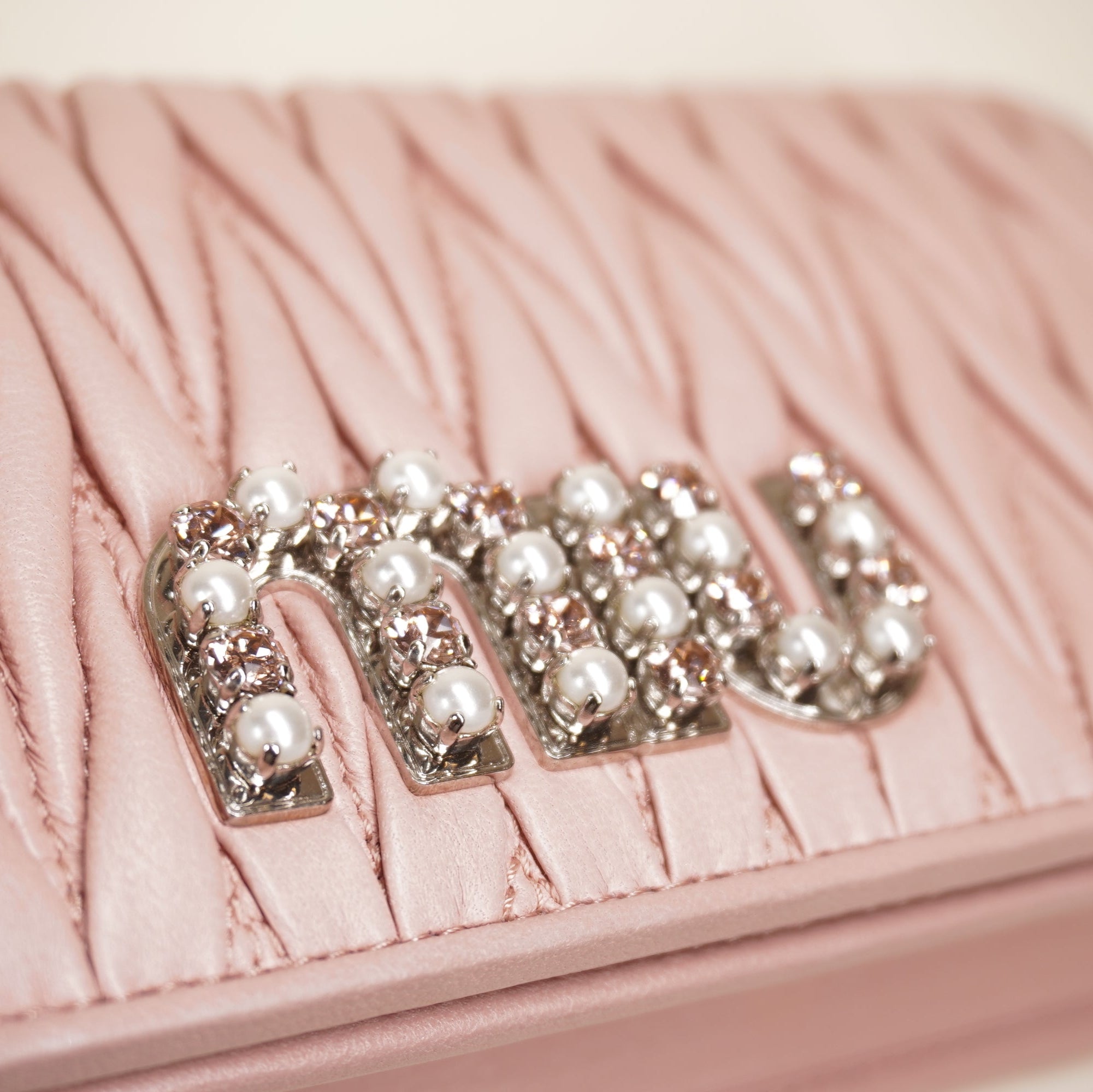 PRE-OWNED Nappa Matelasse Wallet On Chain Orchidea with Pearls