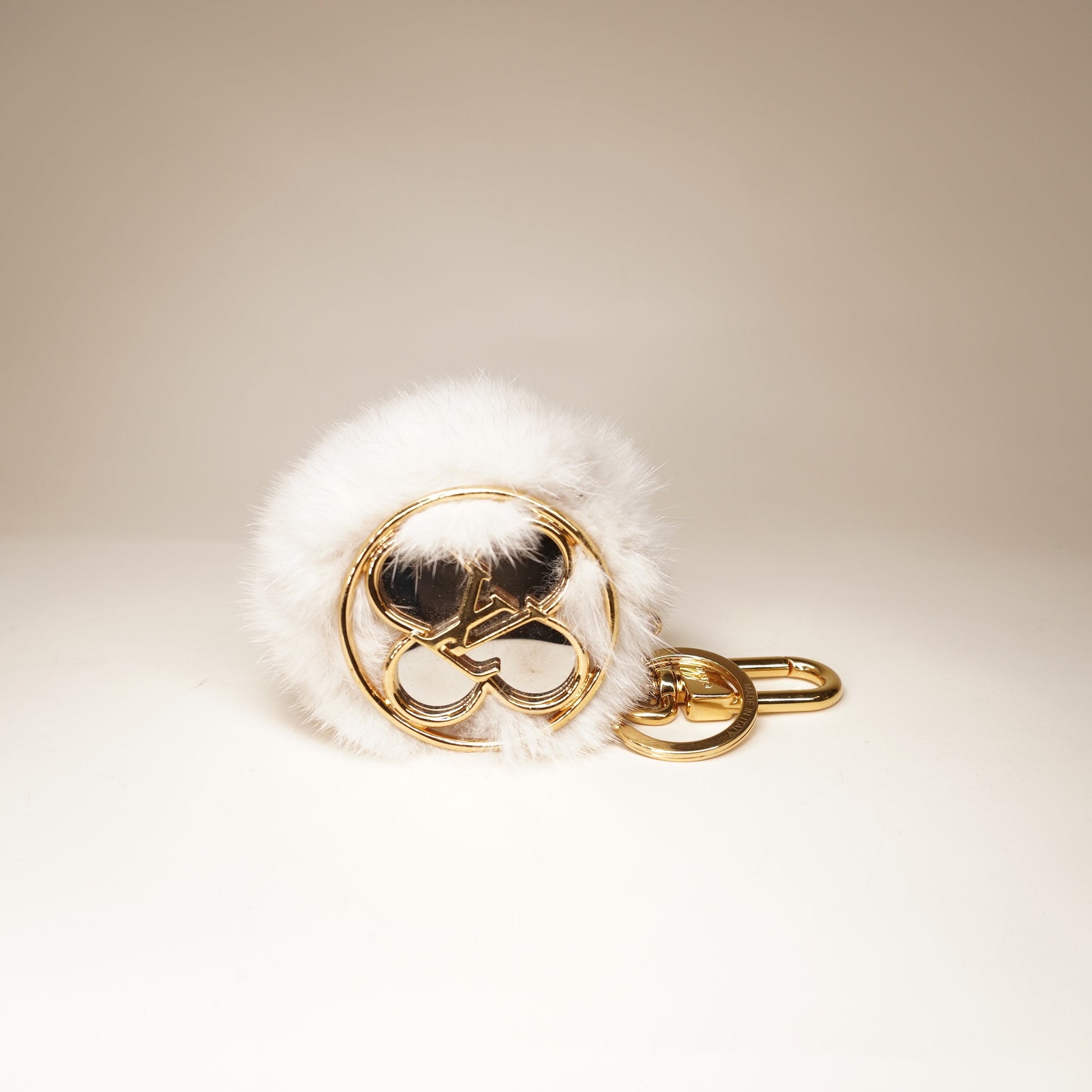 LV Keychain Golden Fur White Bag Charm 