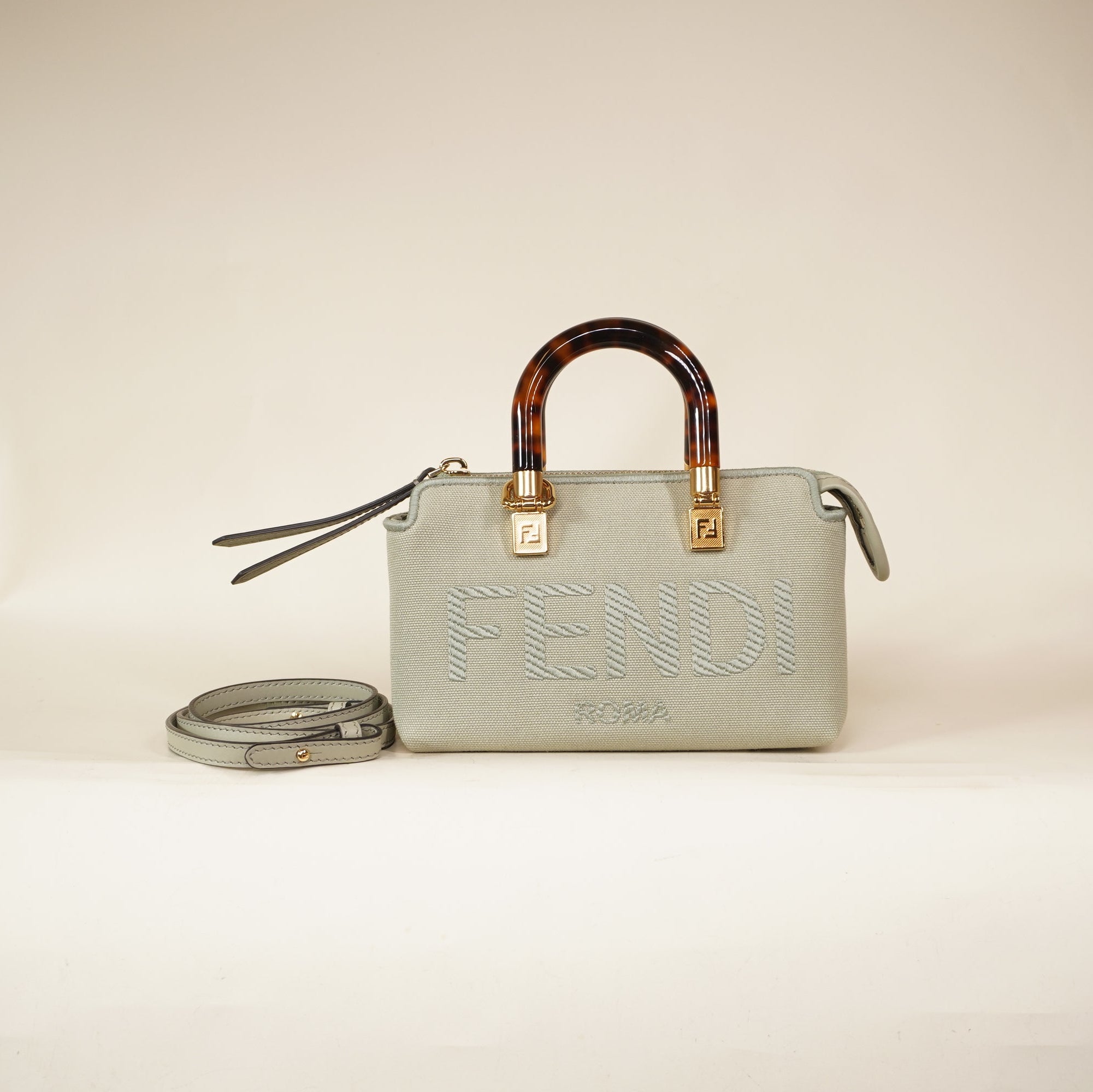 PRE-OWNED FF Green Tea Vitello King Mini By The Way Boston Crossbody Bag