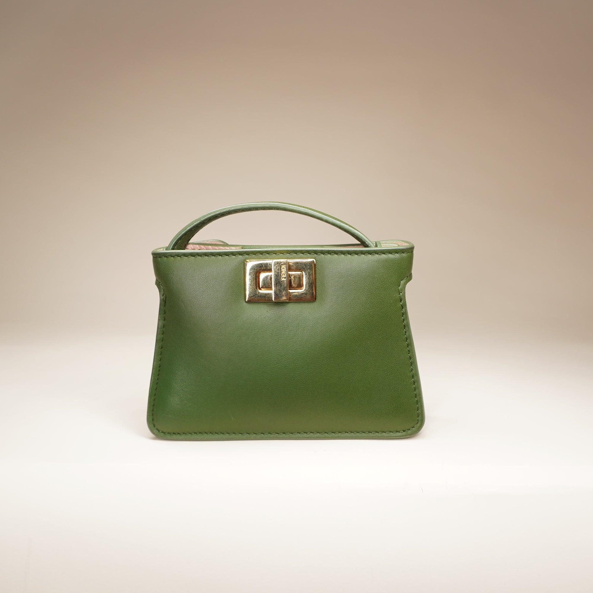 Nano Peekaboo Charm Leather Green Crossbody Bag