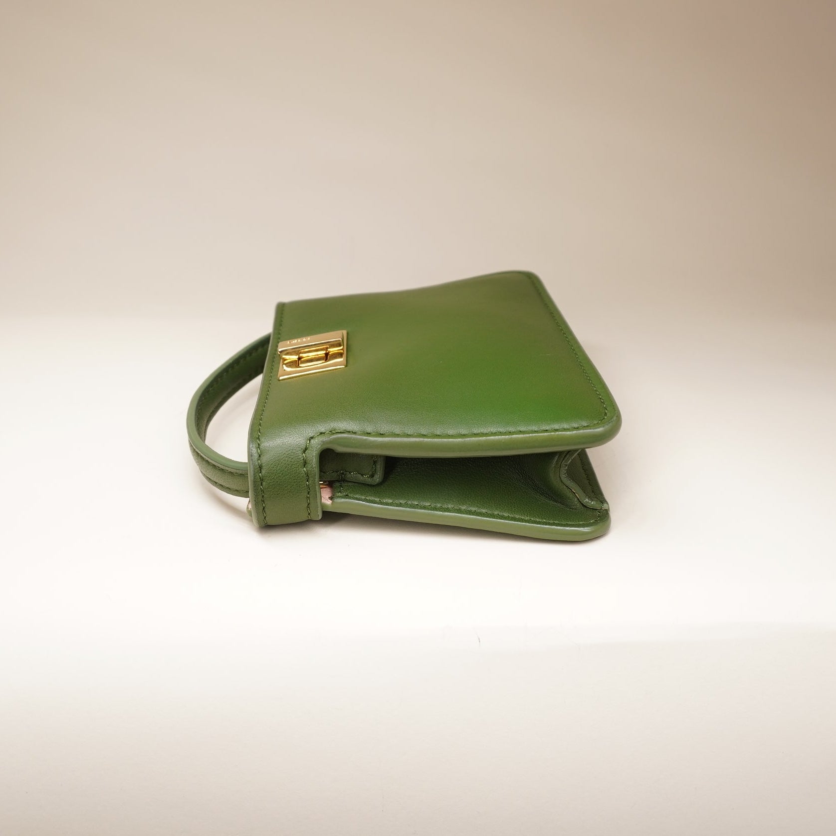 Nano Peekaboo Charm Leather Green Crossbody Bag