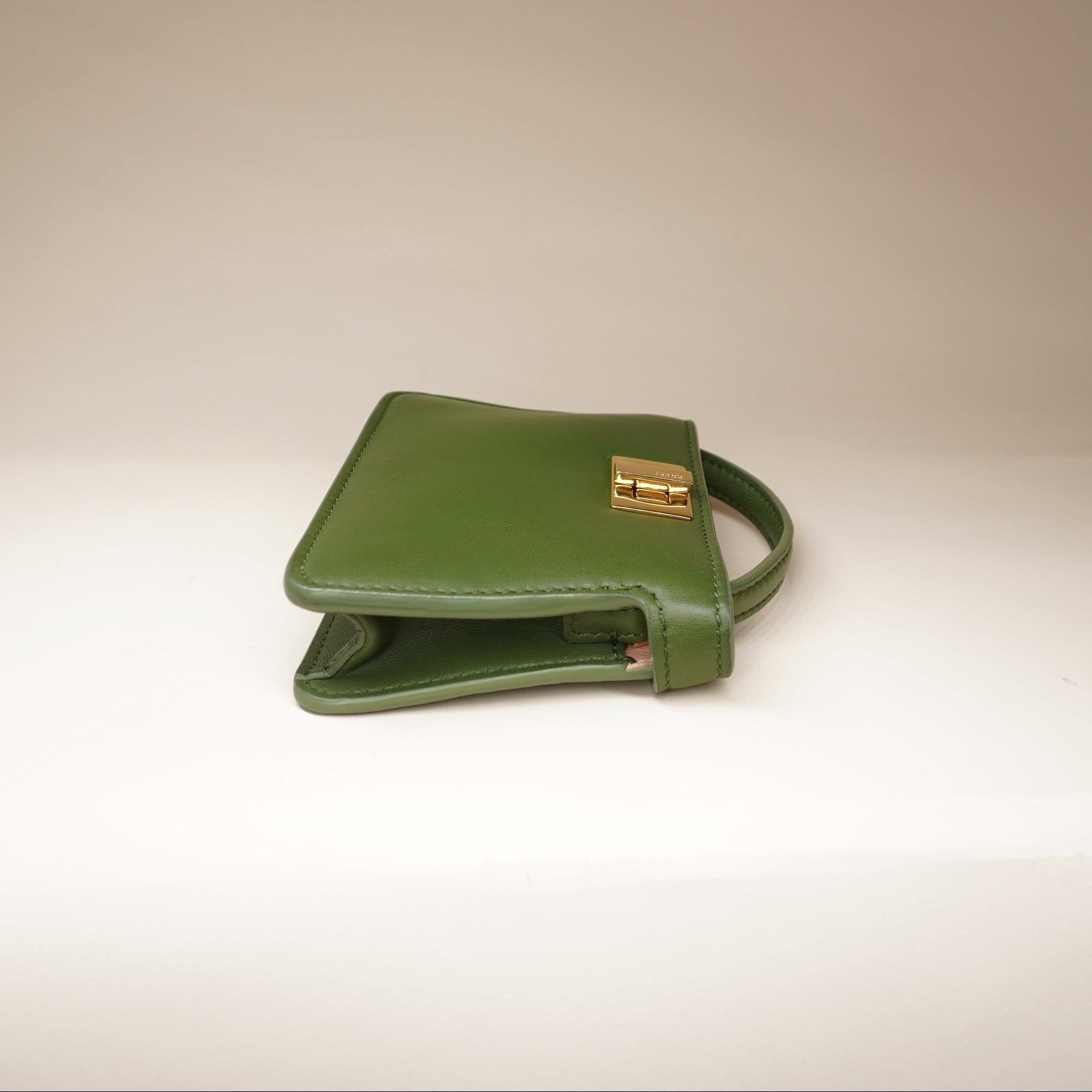 Nano Peekaboo Charm Leather Green Crossbody Bag