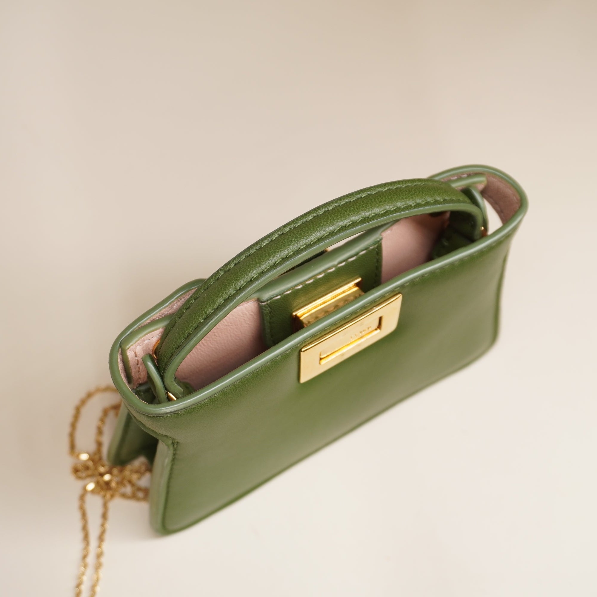 Nano Peekaboo Charm Leather Green Crossbody Bag