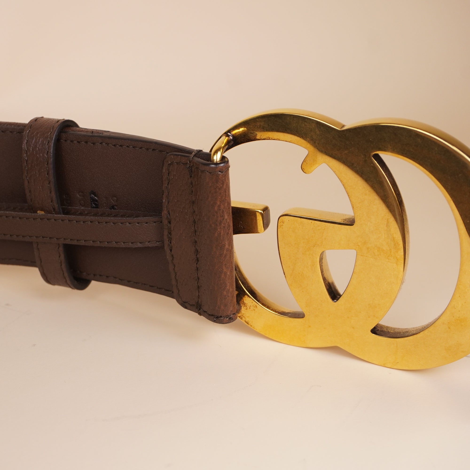 PRE-OWNED GG Flora Print Leather Belt
