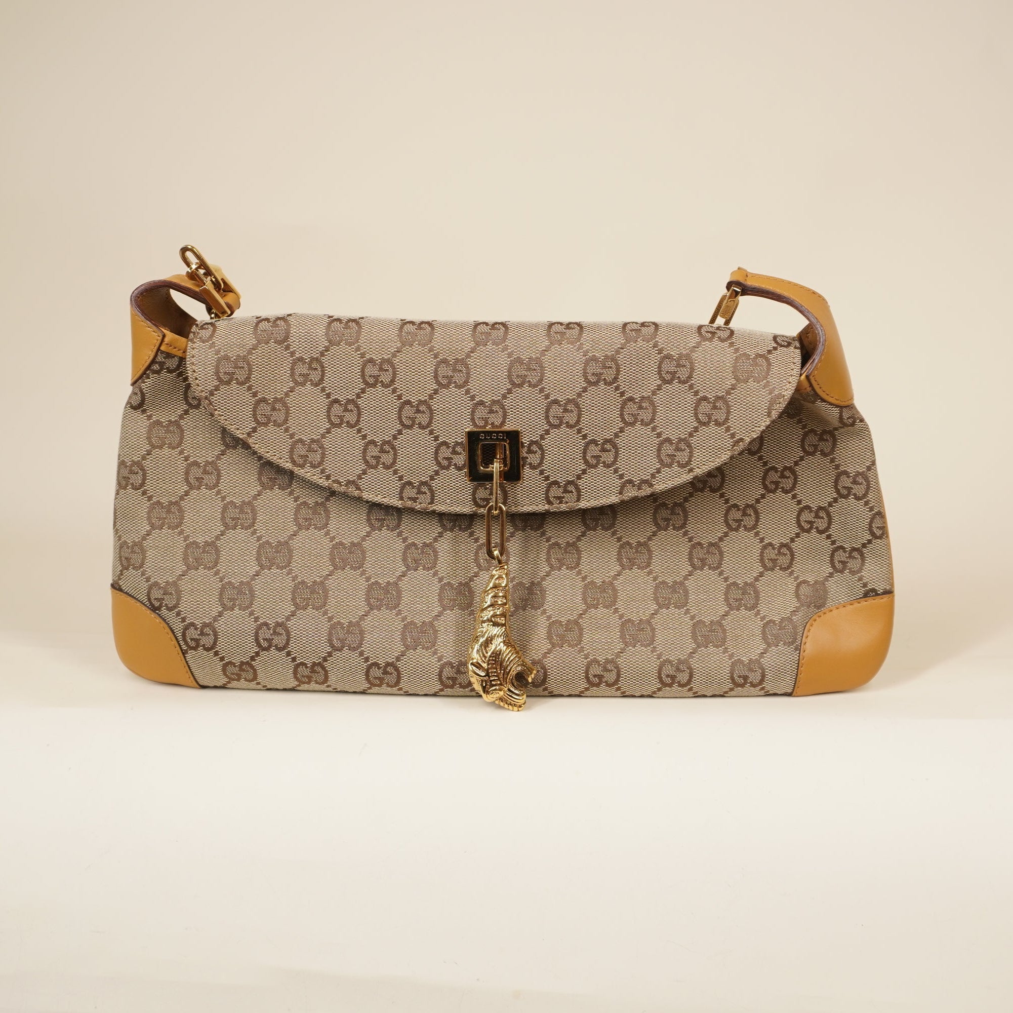 PRE-OWNED GG Monogram Tiger Charm Shoulder Bag