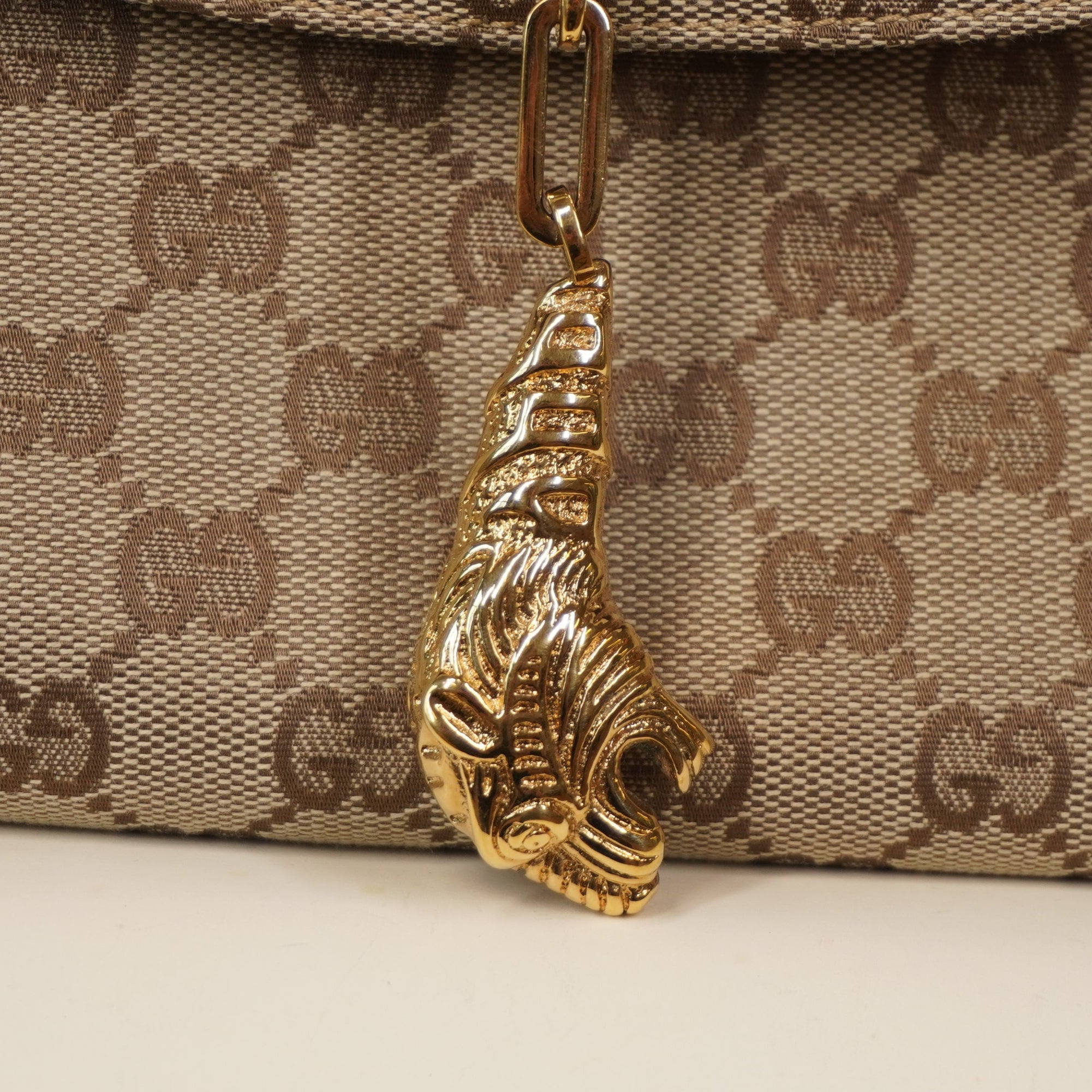 PRE-OWNED GG Monogram Tiger Charm Shoulder Bag