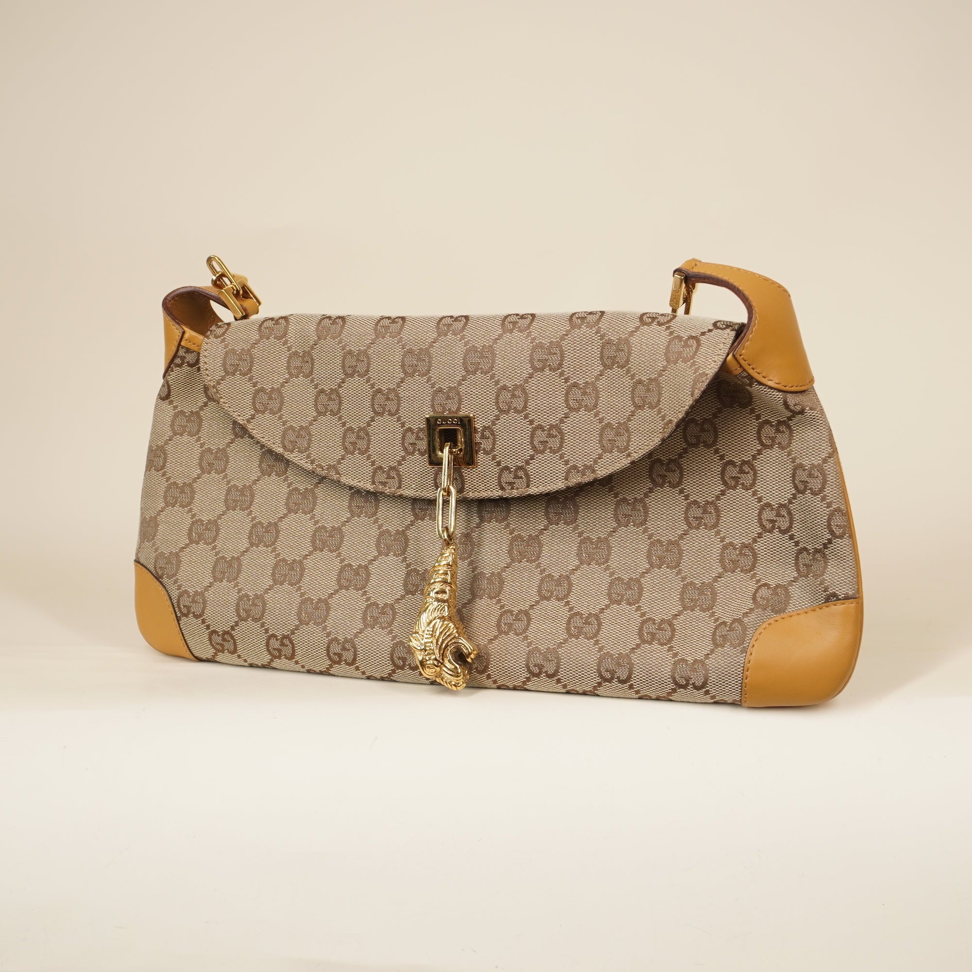 PRE-OWNED GG Monogram Tiger Charm Shoulder Bag