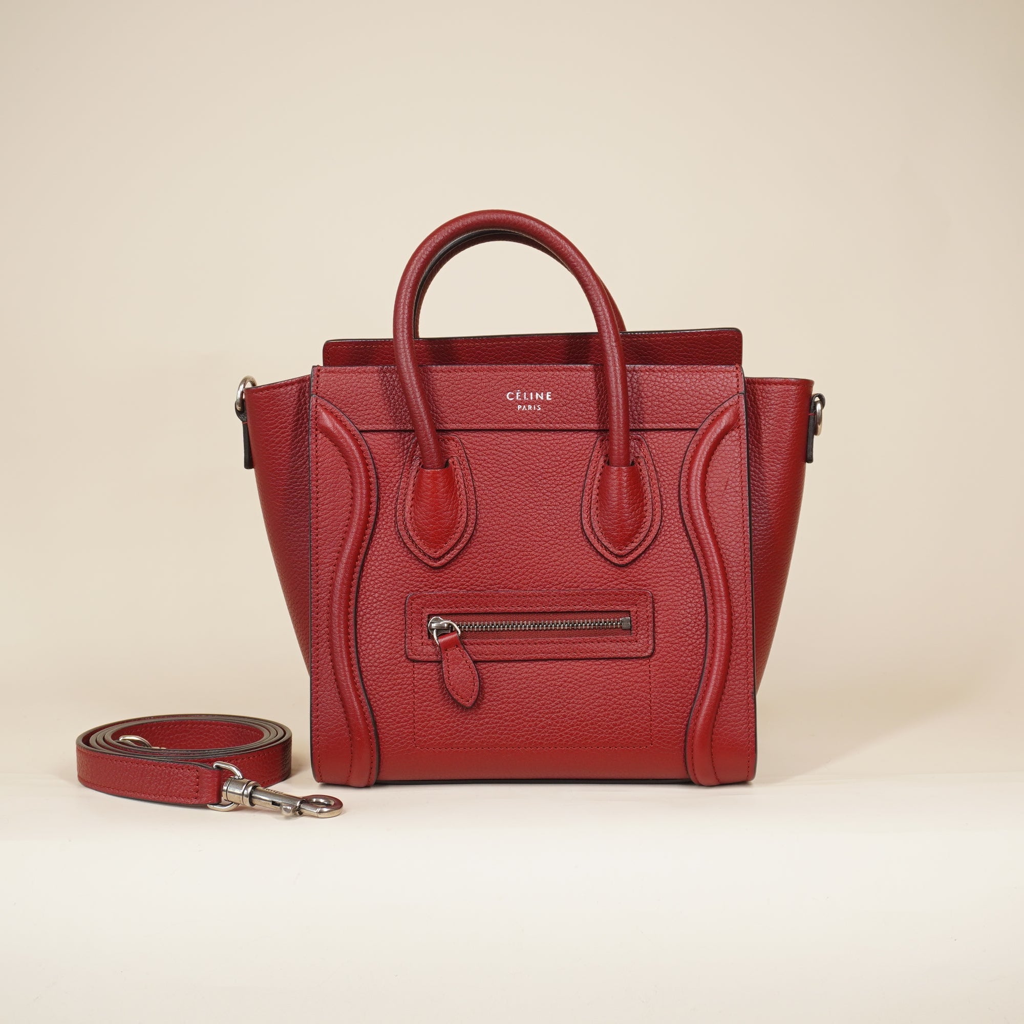 PRE-OWNED Luggage Bag Grainy Leather Nano Burgundy Shoulder Bag