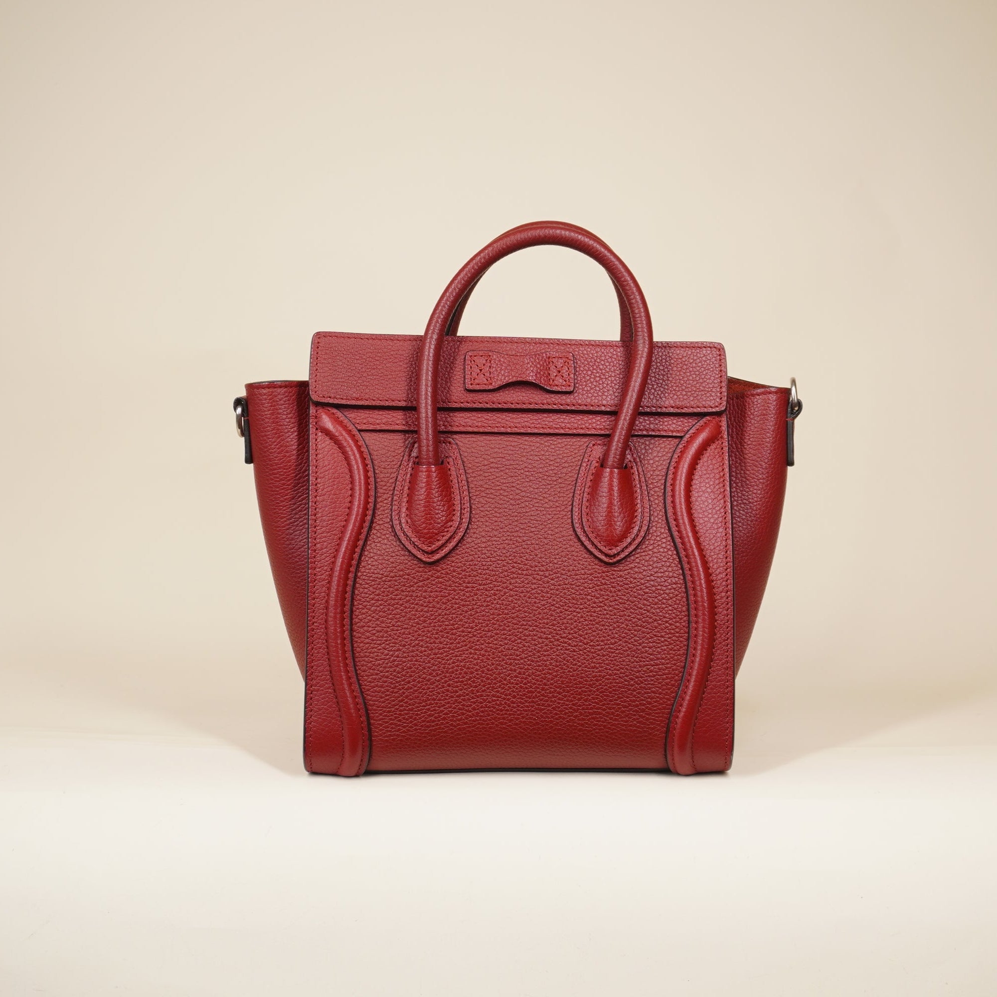 PRE-OWNED Luggage Bag Grainy Leather Nano Burgundy Shoulder Bag