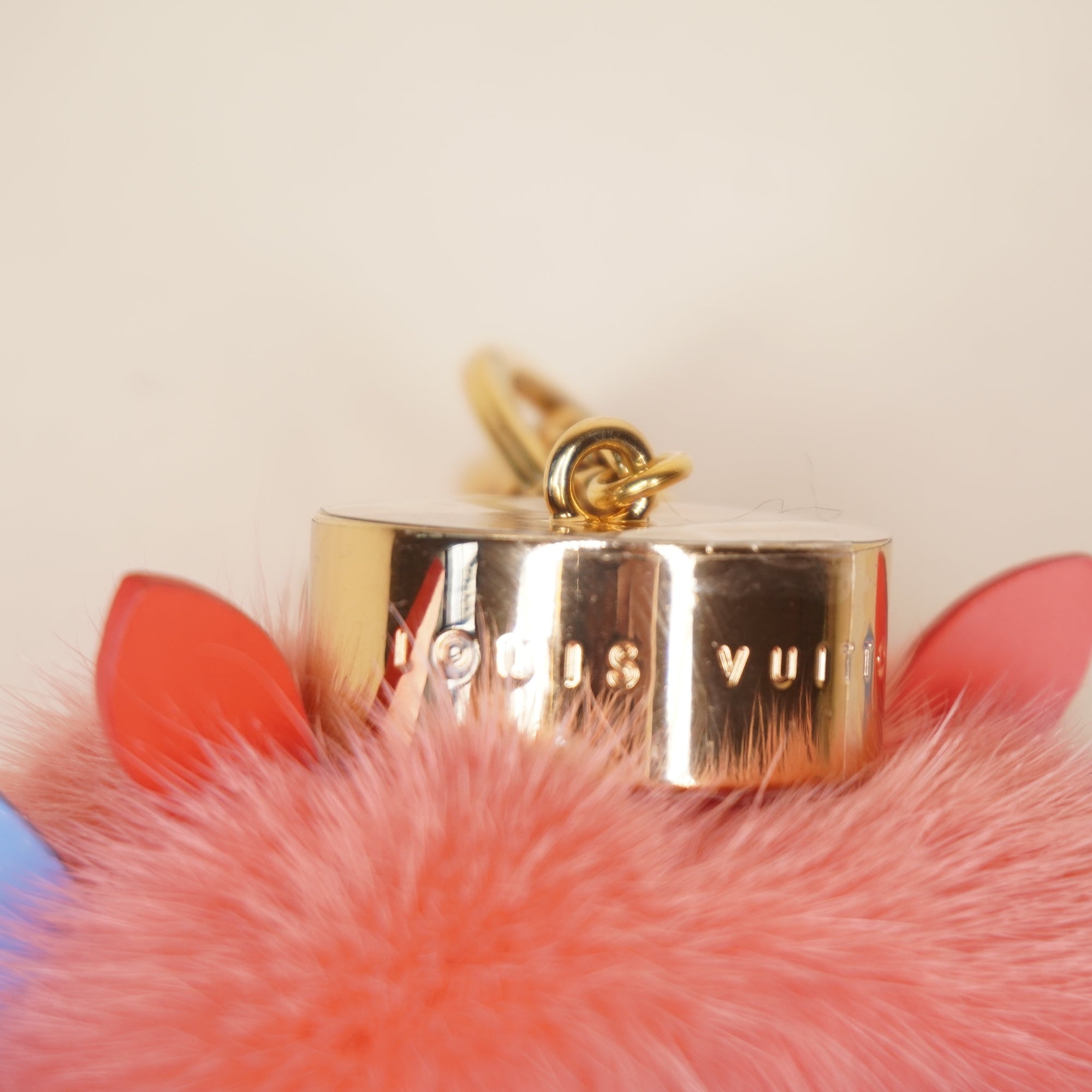PRE-OWNED LV Pink Fur Pom Pom Bag Charm