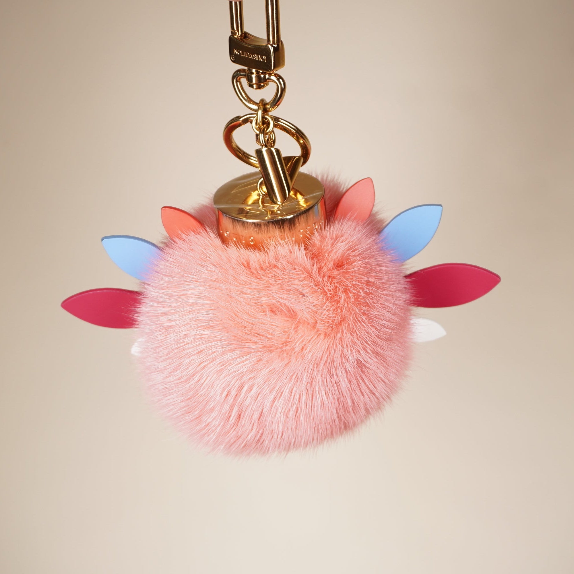 PRE-OWNED LV Pink Fur Pom Pom Bag Charm