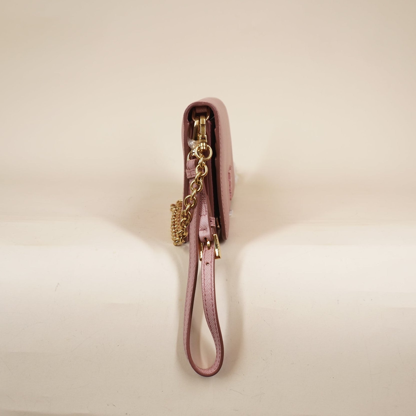 PRE-OWNED Light Pink Cahier Saffiano Leather Wallet on a Chain